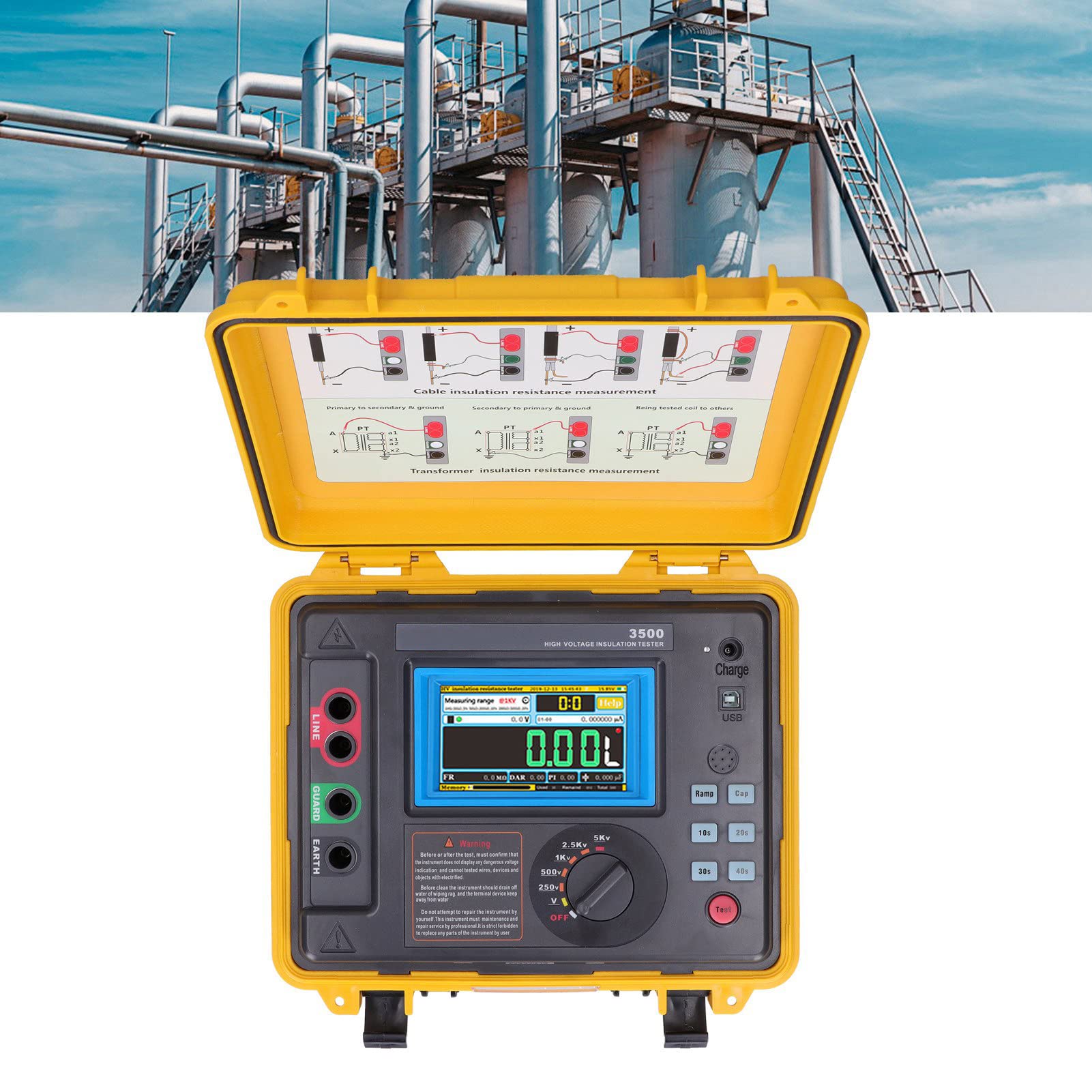 ETCR3500 Digital Insulation Resistance Tester 500V/1000V/2500V Megohmmeter with LCD Display - US Plug for Electricians, HVAC, and Industrial Maintenance