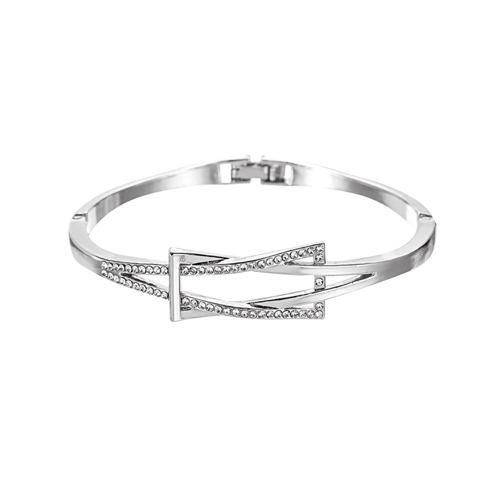 Elegant Geometry Crossed Rhinestone Charm Bracelet for Women & Girls - Knot Shape Jewelry Gift for Birthday, Anniversary & Special Occasions (Silver, One Size) - Perfect for Parties, Date Nights & Everyday Wear
