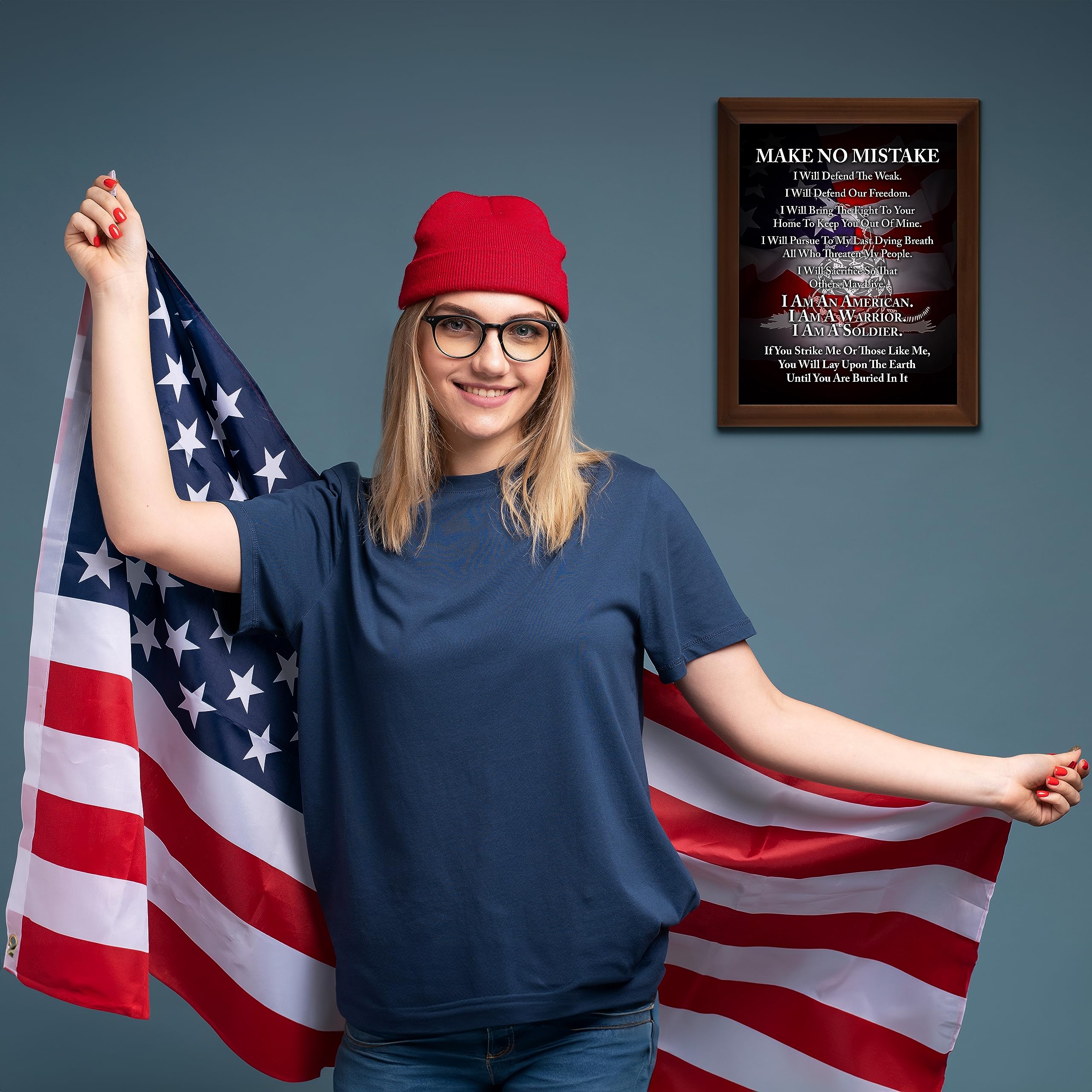 Patriotic Wall Art Poster - 'I Am A Soldier' Motivational American Flag Decor for Home, Bedroom & Boys Room - Perfect for 4th of July & Military Appreciation - Unframed 8x10 Inches - Ideal for Living Room, Office & Military Themed Spaces
