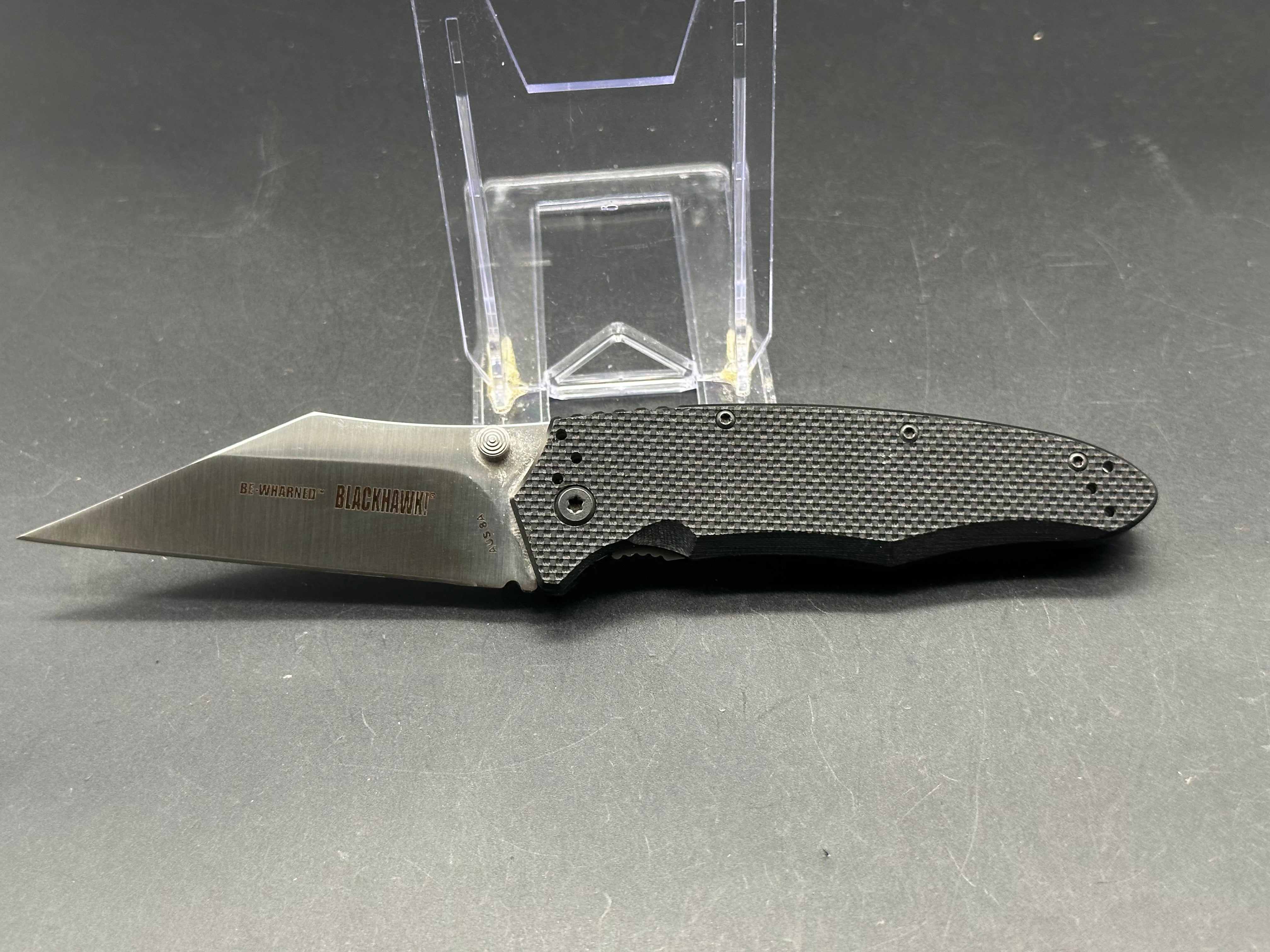 Blackhawk Be-Wharned Tactical Knife - Black G10 Handle & AUS-8A Stainless Steel Blade - Perfect for Outdoor Survival, Hunting, and Everyday Carry (EDC)