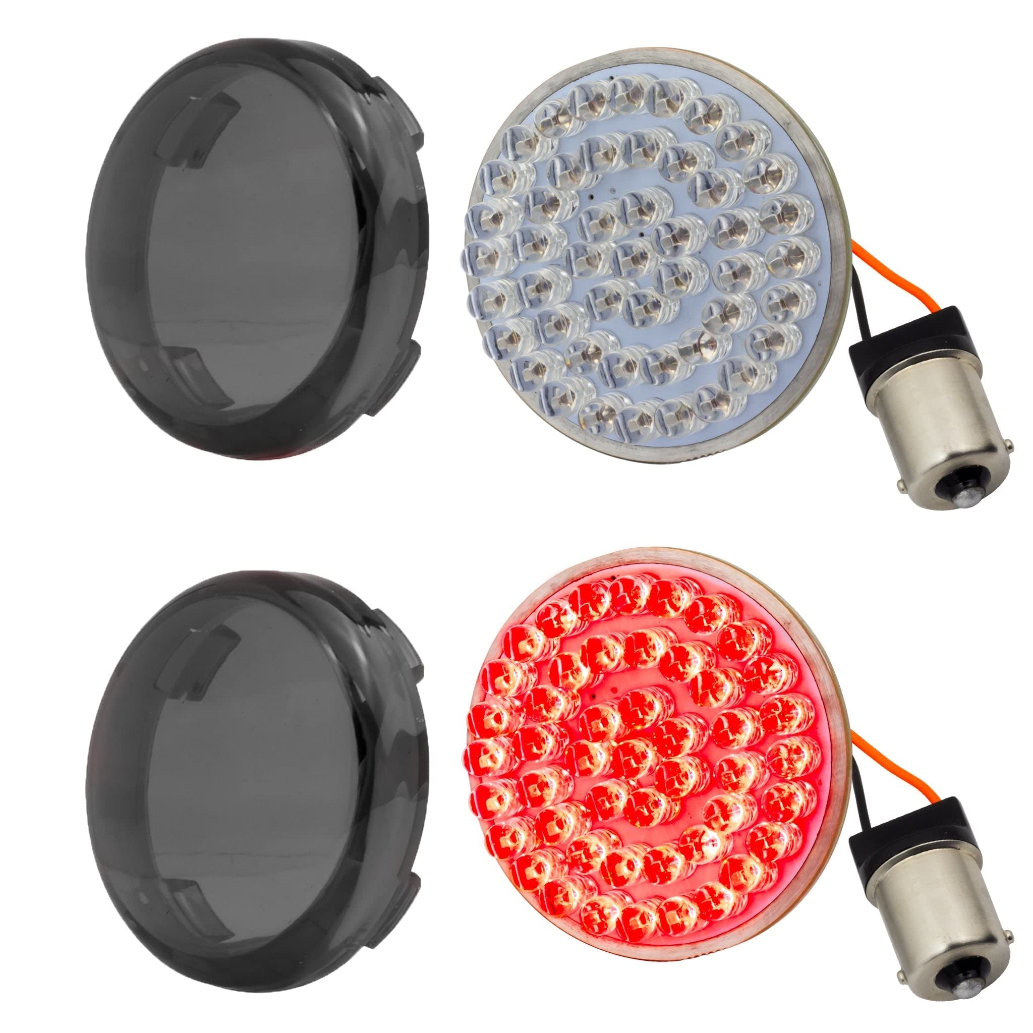 Eagle Lights 8748TS-1156R-S 2 Inch Rear LED Turn Signals for Harley Davidson Motorcycles - Gen I 1156 Base Red Lens with Smoked Cover | Enhanced Visibility & Style for Night Riding & Custom Bike Builds