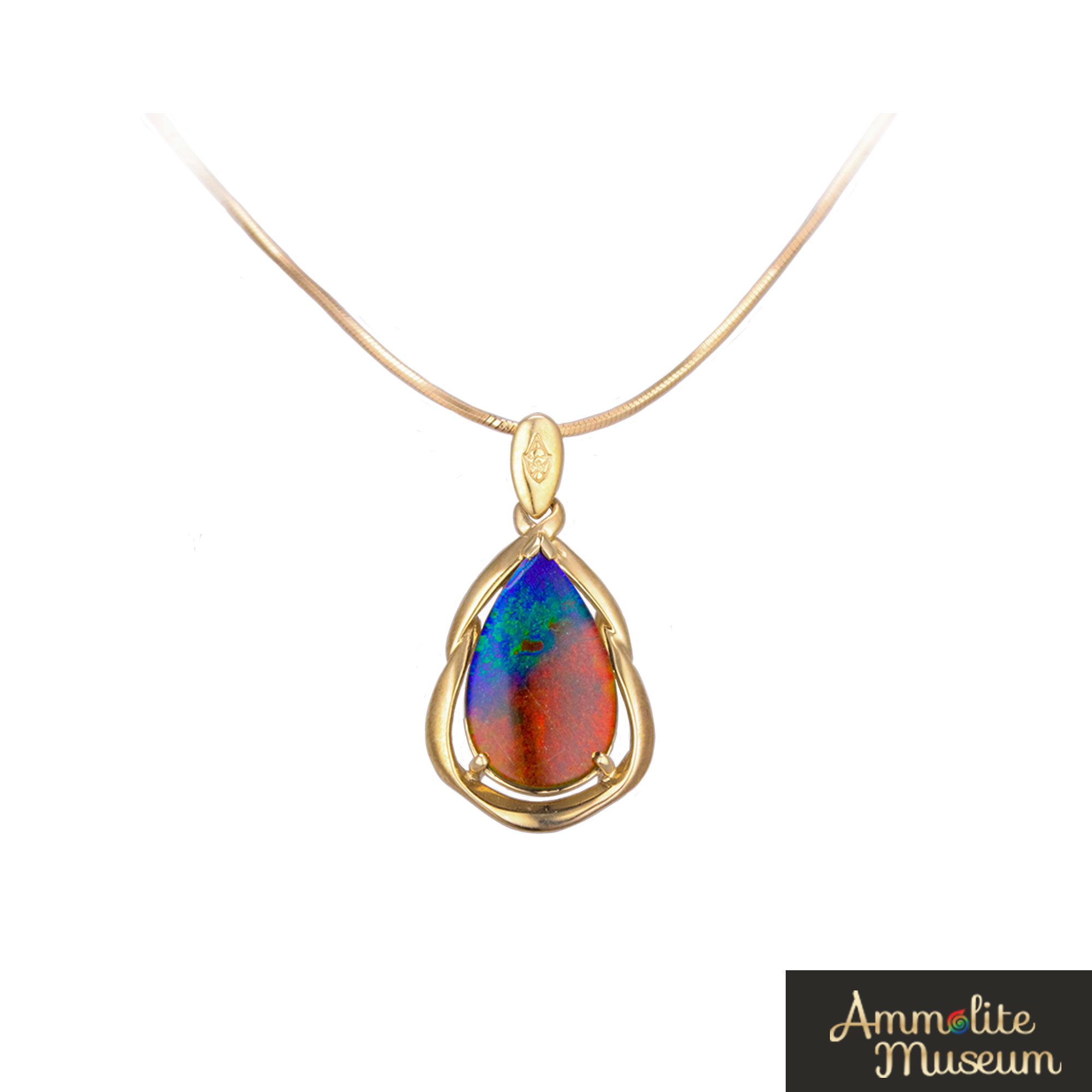 14K Gold Teardrop Ammolite Pendant Necklace - Natural Iridescent Gemstone Jewelry for Women - Perfect Gift for Birthday, Anniversary & Special Occasions