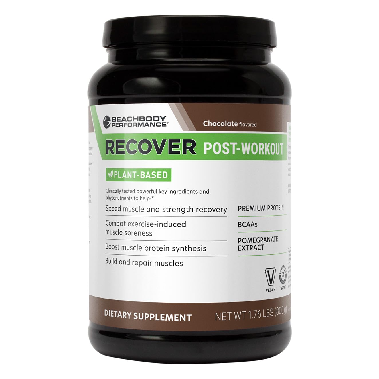 BODi Recover Plant-Based Protein Powder - Chocolate Flavor Post-Workout Supplement with 20g Protein, BCAAs & Pomegranate Extract for Muscle Recovery - Vegan Fitness Powder - 20 Servings (Ideal for Gym Recovery, Muscle Building & Vegan Athletes)