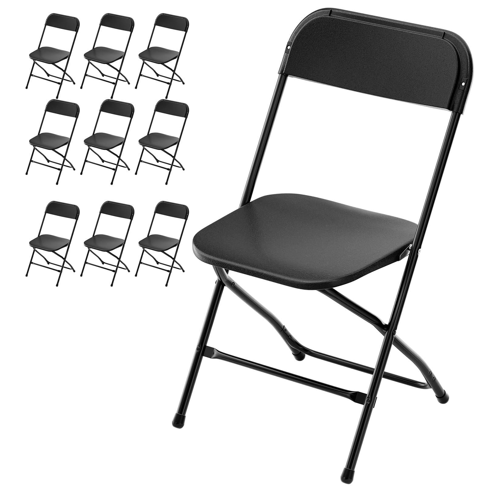 Bonnlo 10-Pack Black Folding Chairs - Heavy Duty Plastic Seats with Sturdy Metal Frame - Ideal for Parties, Events, Weddings, Birthdays, Offices & Outdoor Gatherings - Perfect for Indoor/Outdoor Entertaining, Backyard BBQs, Picnics & Camping