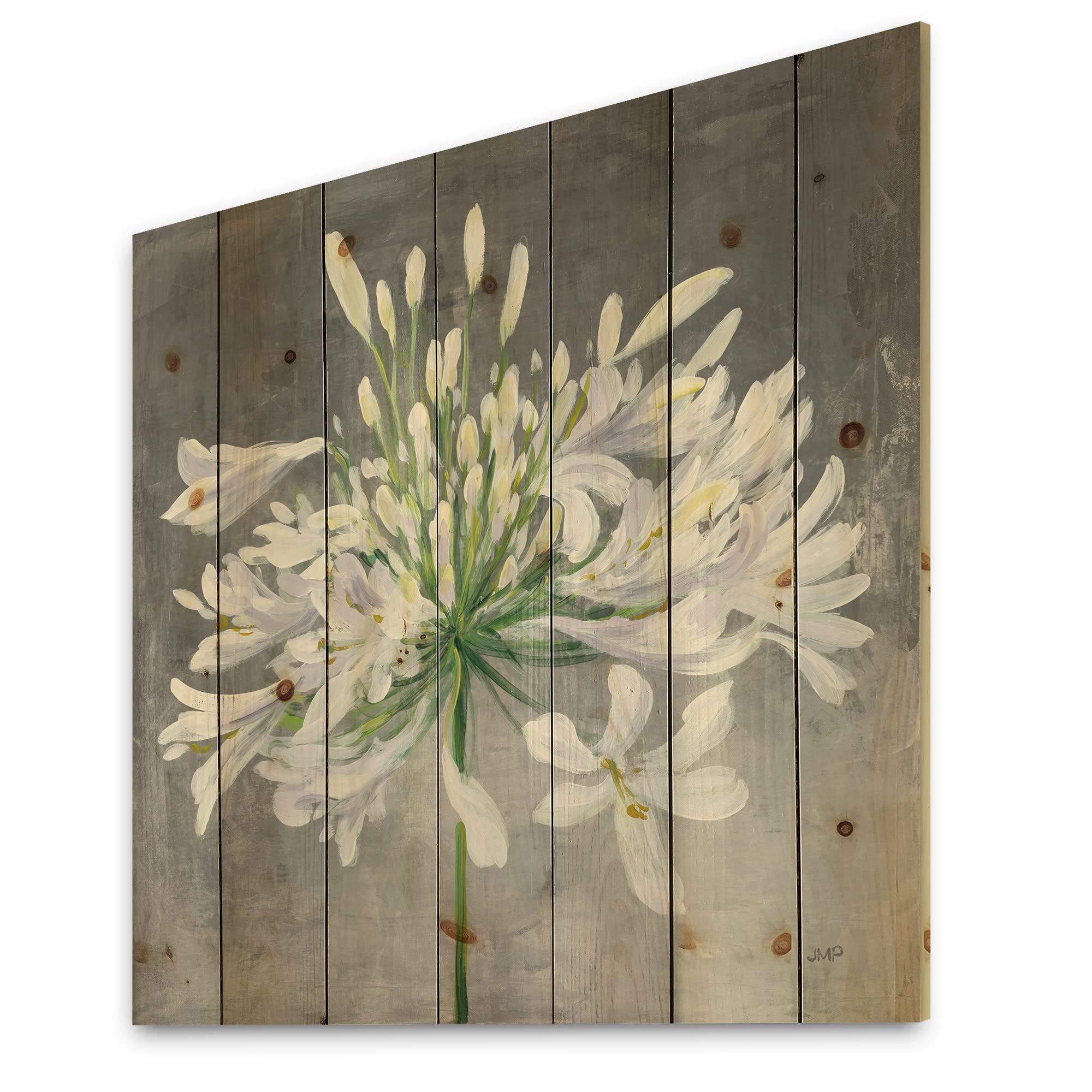 DesignQ Flower Cleome Splash Traditional Wood Wall Decor - White Cottage Style Large Wall Art Panel Printed on Natural Pine Wood - Perfect for Living Room, Bedroom & Farmhouse Decor