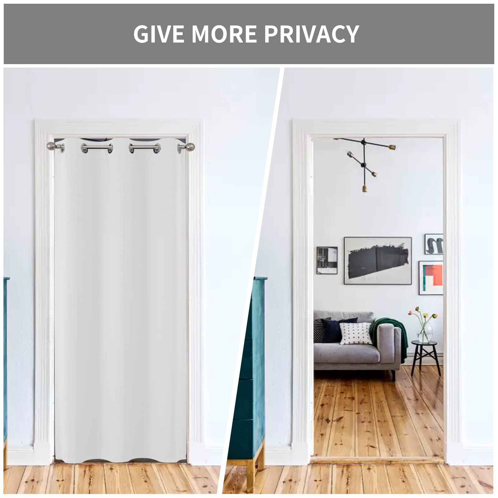 Joydeco 78 Inch Blackout Door Curtain - Closet Door Privacy Panel, Room Divider for Bedroom & Open Closets (Greyish White, 40W x 78L) - Perfect for Light Blocking, Space Separation & Home Decor