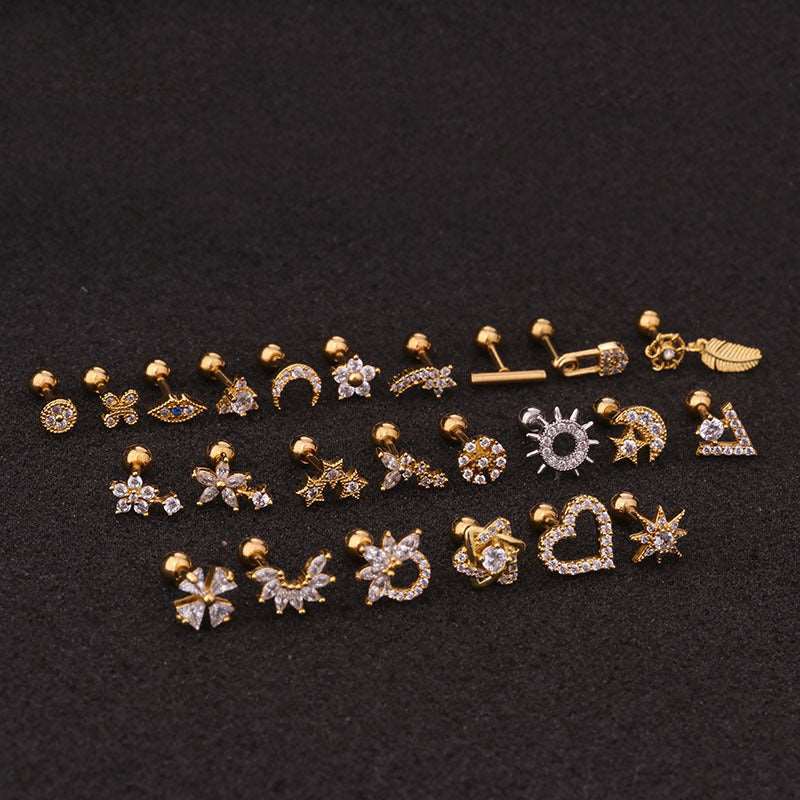 16G Surgical Steel Moon and Star Tragus Stud Earring | HSPJ19113 | Perfect for Cartilage, Helix, and Tragus Piercings | Stylish and Hypoallergenic Body Jewelry