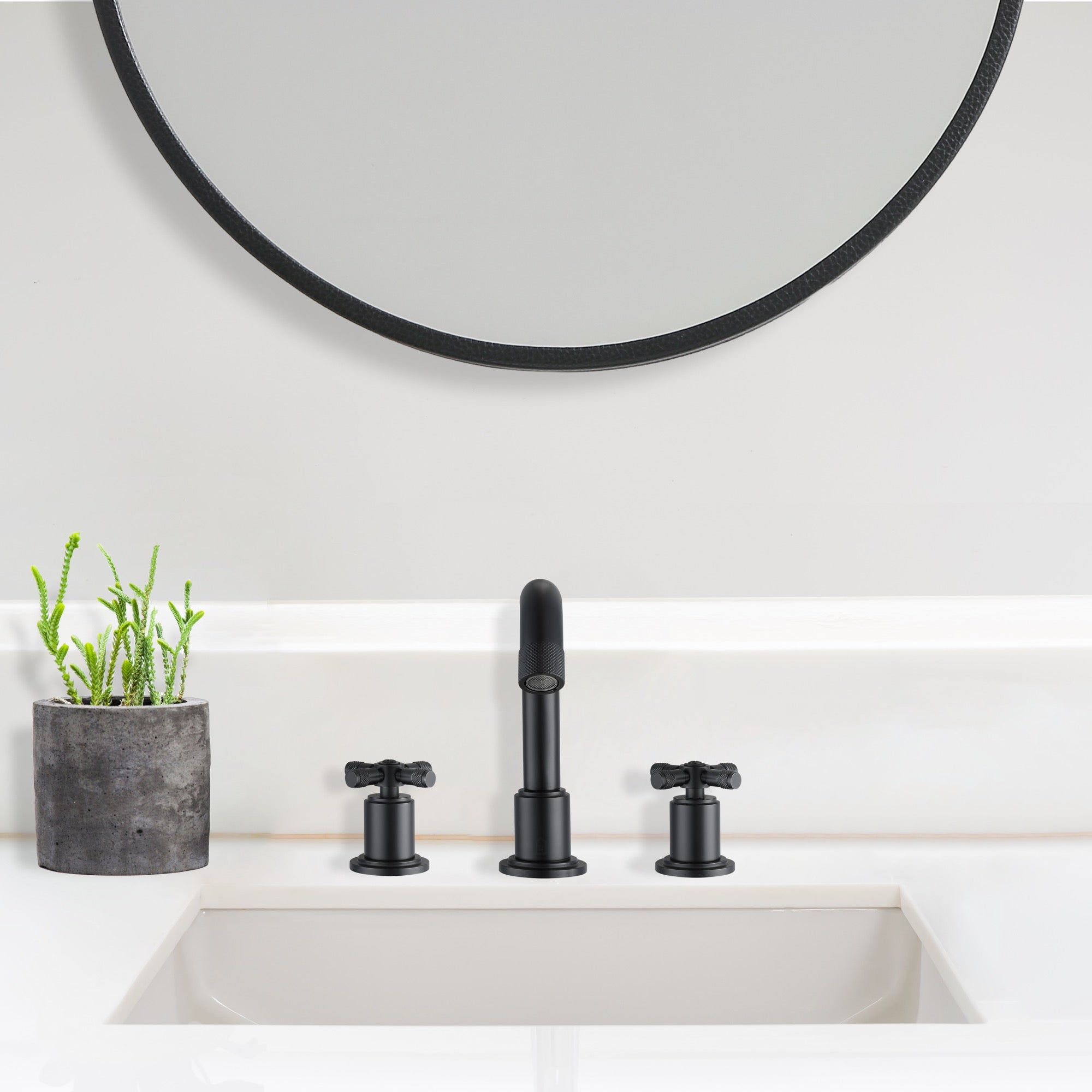 Ancona Matte Black 8-Inch Widespread Bathroom Faucet for Men - 3 Hole Cross Handle Design | Perfect for Modern Sink Vanities & Guest Bathrooms