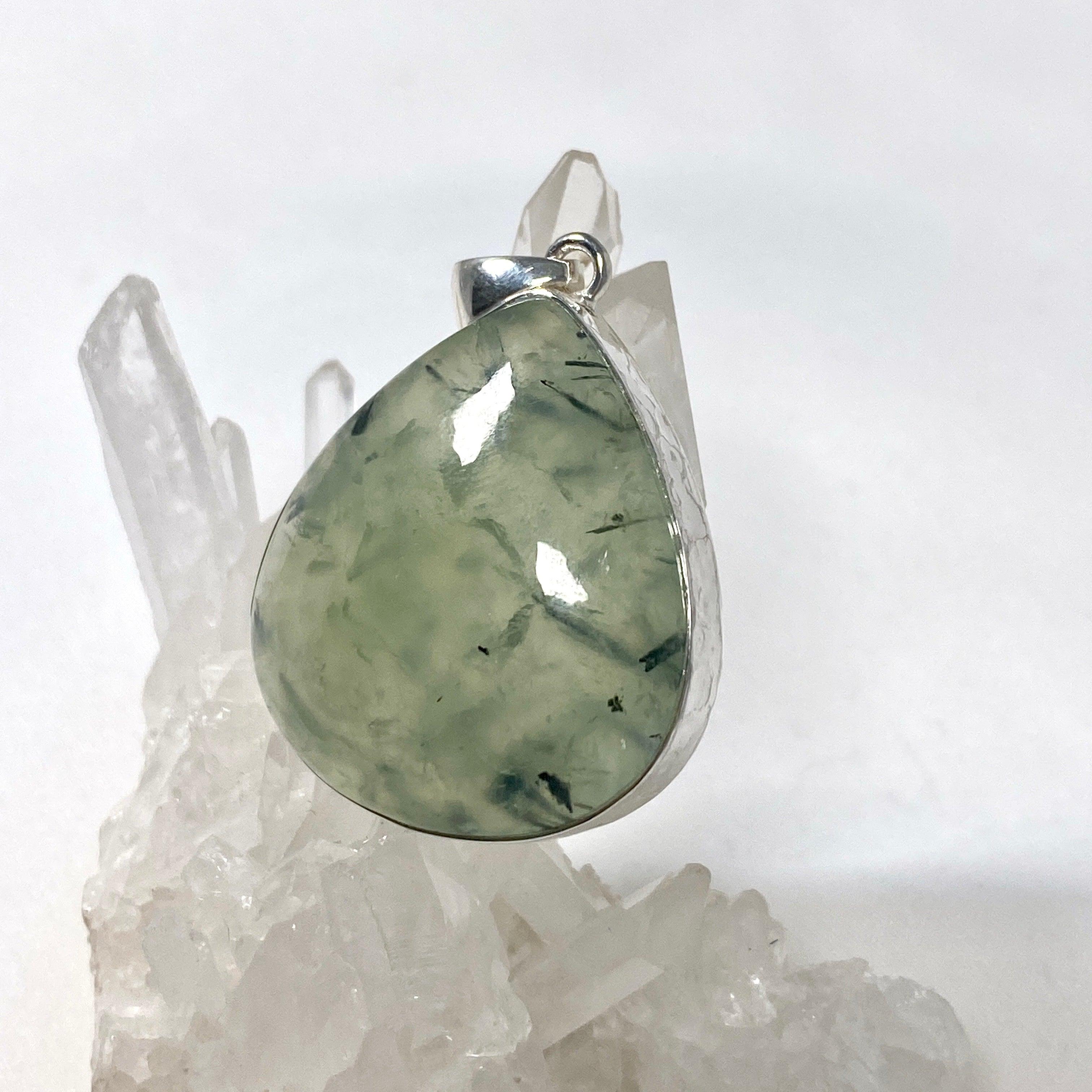 Natural Prehnite Teardrop Pendant Necklace KPGJ3768 - Elegant Gemstone Jewelry for Women, Perfect for Weddings & Special Occasions