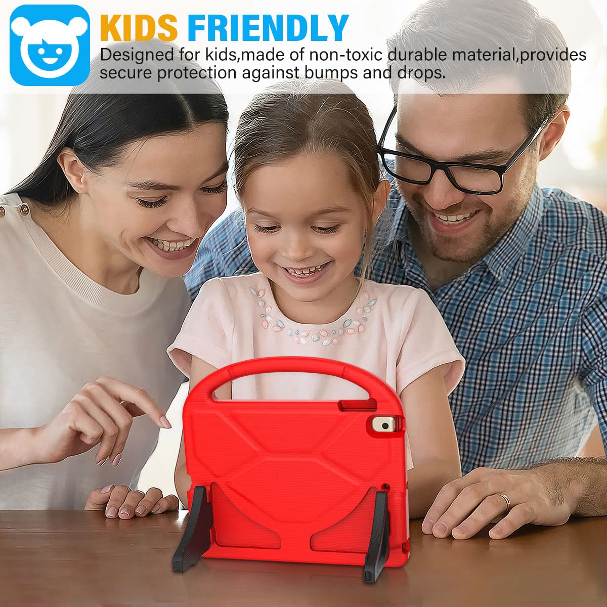 SUPLIK Kids Shockproof Case for iPad 5th/6th Generation (9.7 inch 2017/2018), iPad Air 1/2 & iPad Pro 9.7 - Durable Protective Cover with Handle Stand & Built-in Screen Protector | Perfect for School, Travel & Home Learning (Red)