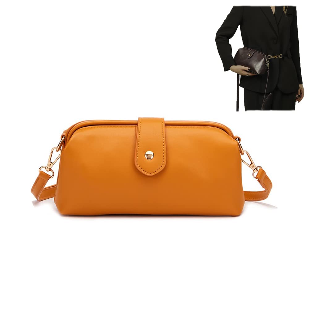 MMTT Premium Genuine Leather Retro Handmade Doctor Bag for Women - Vintage Crossbody Purse with Unique Opening Design (Yellow) | Perfect for Work, Travel & Everyday Use