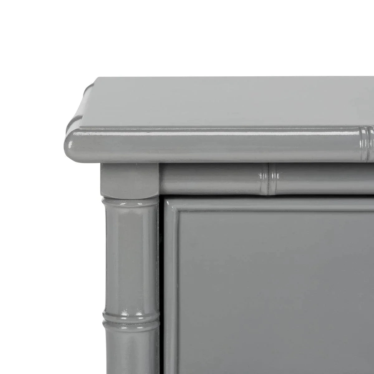 Coastal Grey Bamboo Nightstand with 2 Drawers - Modern Bedside Table for Bedroom, Living Room, or Office Storage