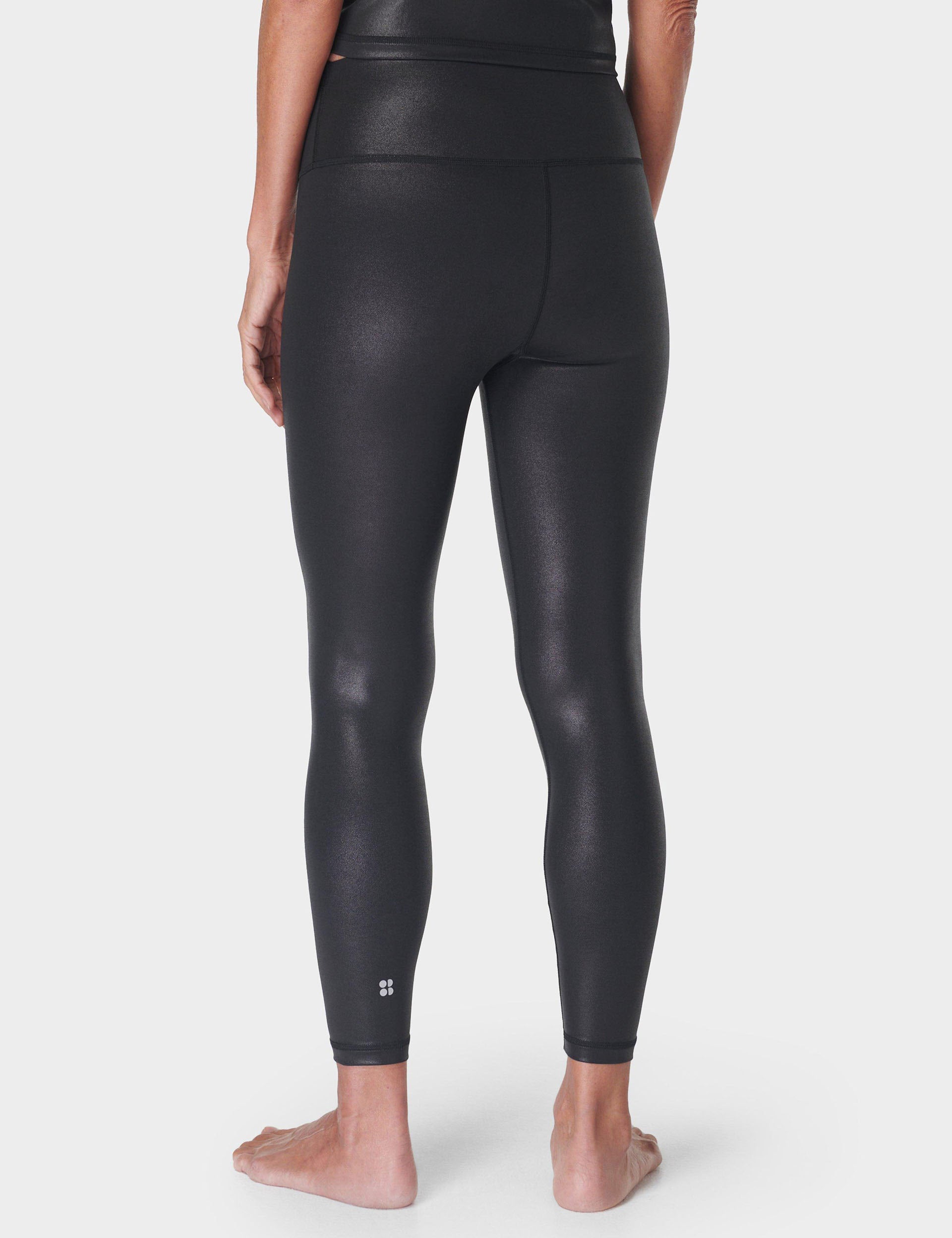 Glow Shine High Waist 7/8 Yoga Leggings for Women - Black | Moisture-Wicking & Stretchy Workout Pants for Running, Gym & Lounge