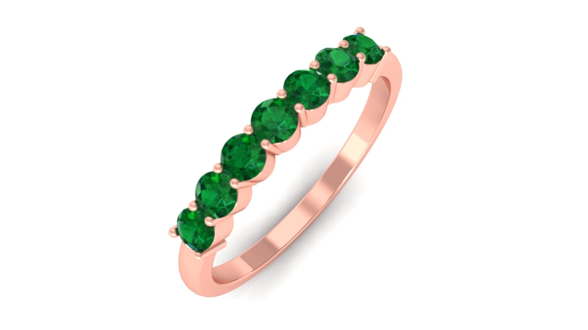 1/2 CT Prong Set Emerald Half Eternity Ring - 14K Solid Gold May Birthstone Ring for Women, Wedding, Anniversary & Special Occasion Gift