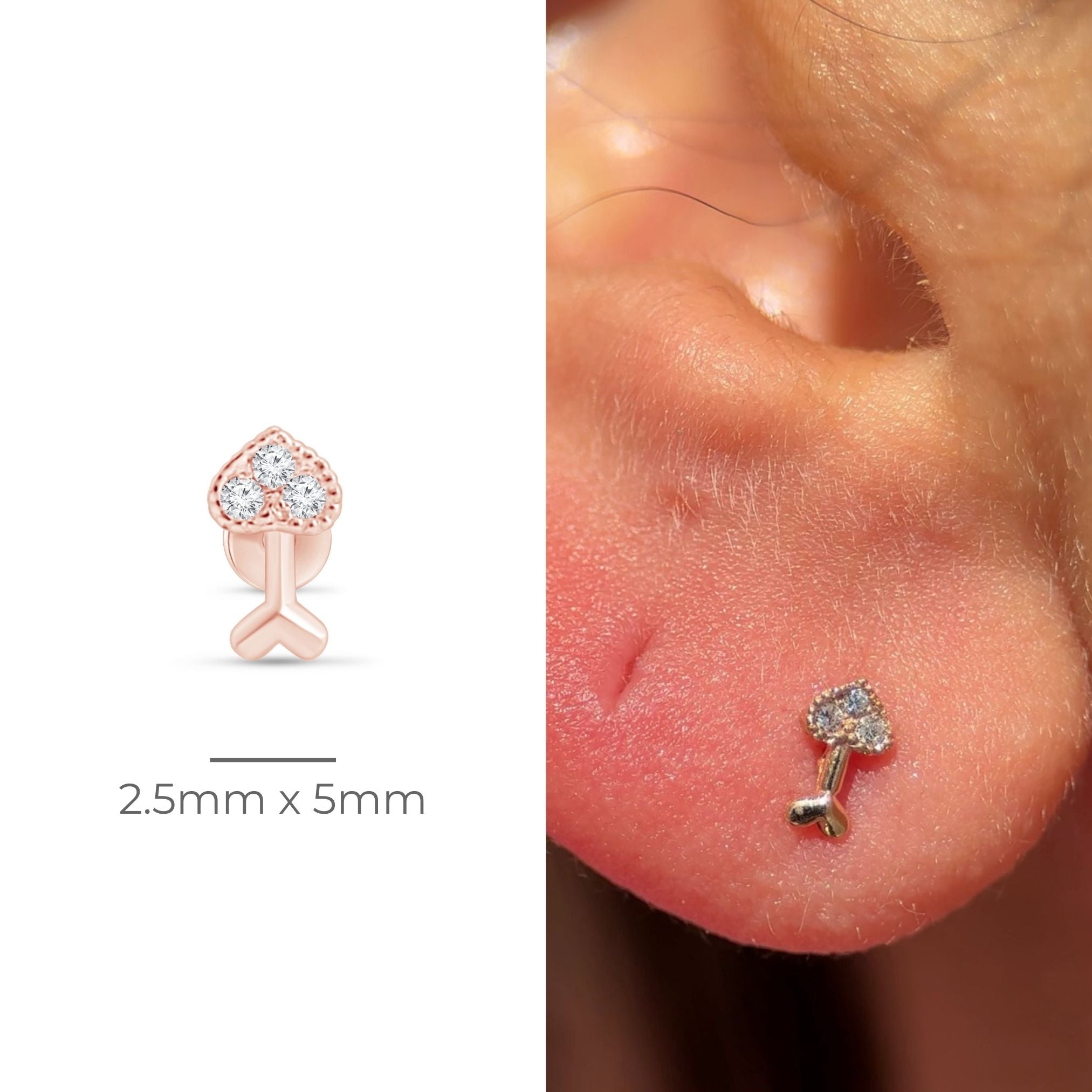 14K Rose Gold Diamond Stud Earrings for Women - Cupid's Arrow Flat Back Studs | Perfect for Valentine's Day, Anniversary & Everyday Wear