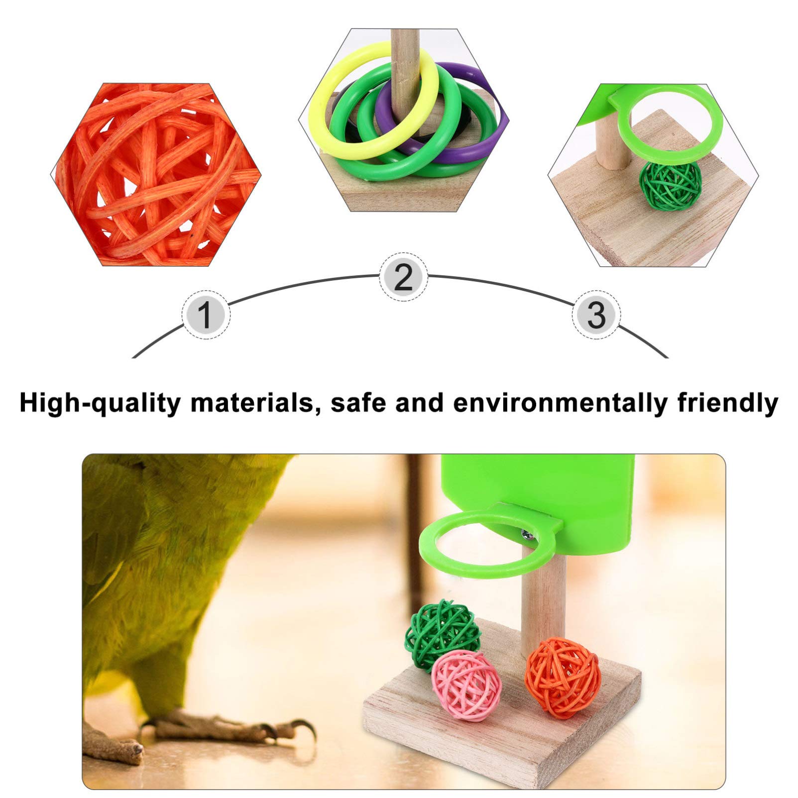 Balacoo 3-Piece Parrot Training Toy Set - Bird Chew Toys, Skateboard & Stacking Rings for Cage Accessories - Educational Brain & Biting Toys for Pet Birds - Perfect for Playtime, Training & Mental Stimulation
