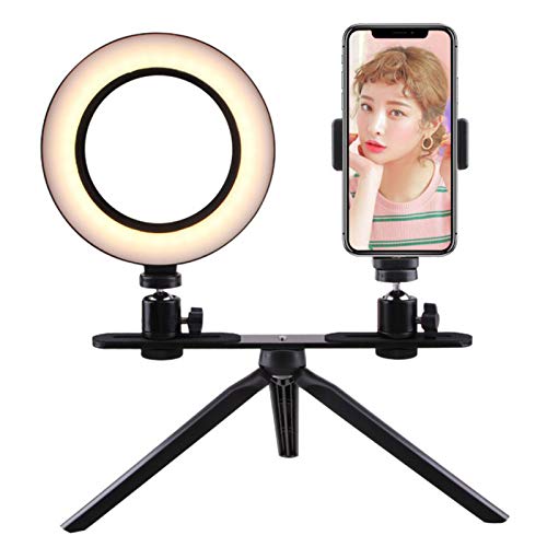 Haopeuk 6 Inch Selfie Ring Light with Tripod Stand & Phone Holder - Mini LED Camera Ring Light for Live Streaming, Makeup, YouTube Videos, TikTok, Photography - Perfect for Home Studio, Vlogging & Beauty Content Creation