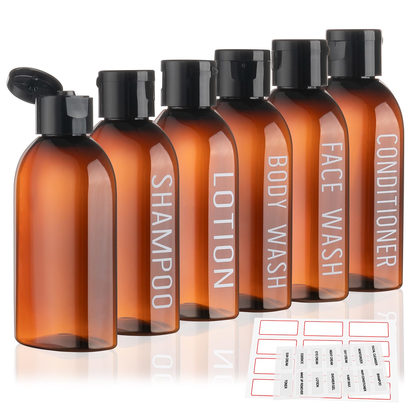 6-Pack 3.4oz (100ml) TSA Approved Leak Proof Travel Bottles for Toiletries - BPA-Free Plastic Squeeze Containers with Flip Top Cap for Shampoo, Lotion & Cosmetics (Brown) - Perfect for Air Travel, Gym, Camping & Vacation Essentials