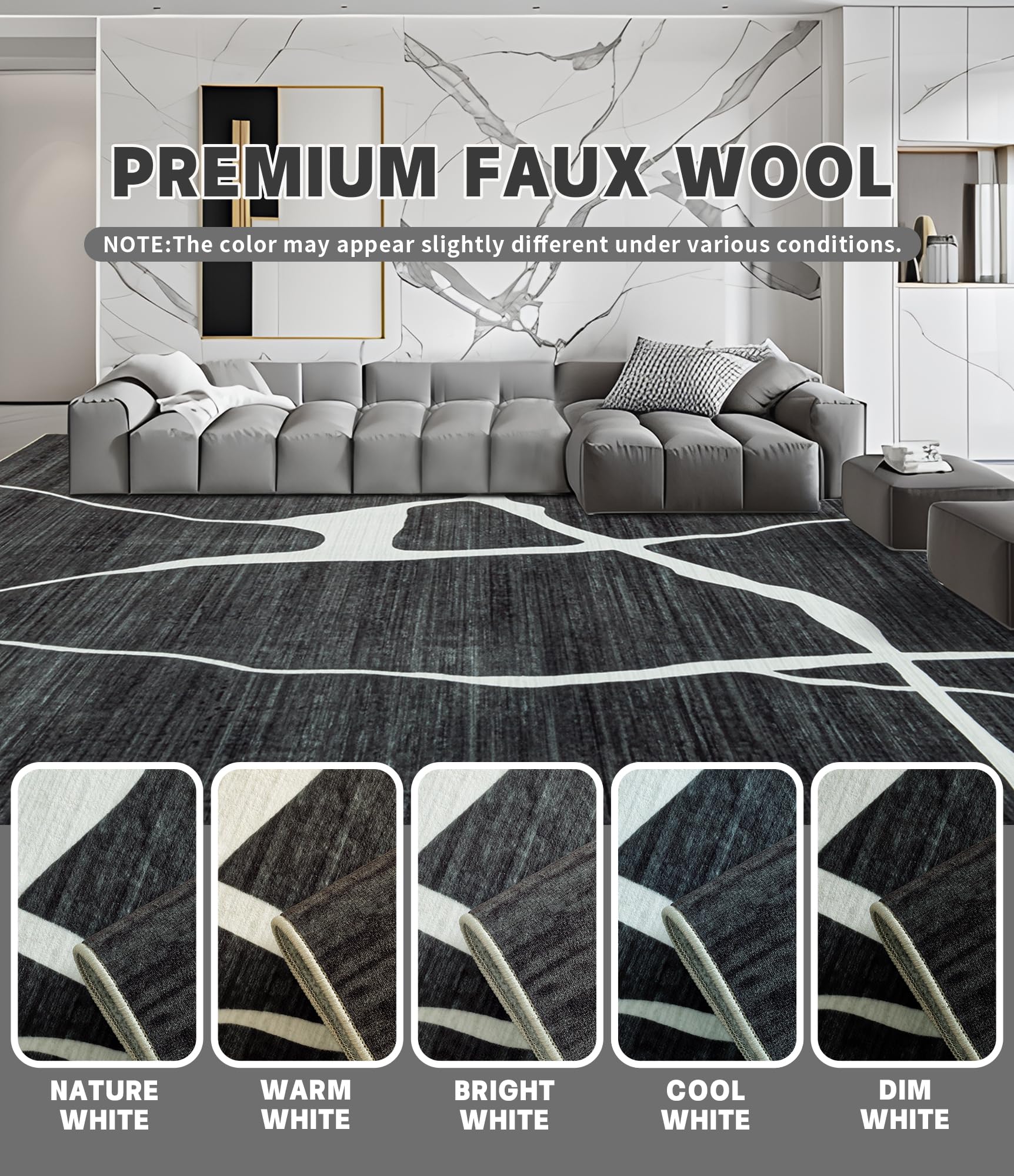 YIHOUSE Abstract Washable 6x9 Feet Ultra-Thin Non-Slip Rug - Modern Black and White Striped Minimalist Design for Living Room, Bedroom, Dining Room, Office & Playroom - Soft Floor Mat for Home Decor (6'x9', Black)
