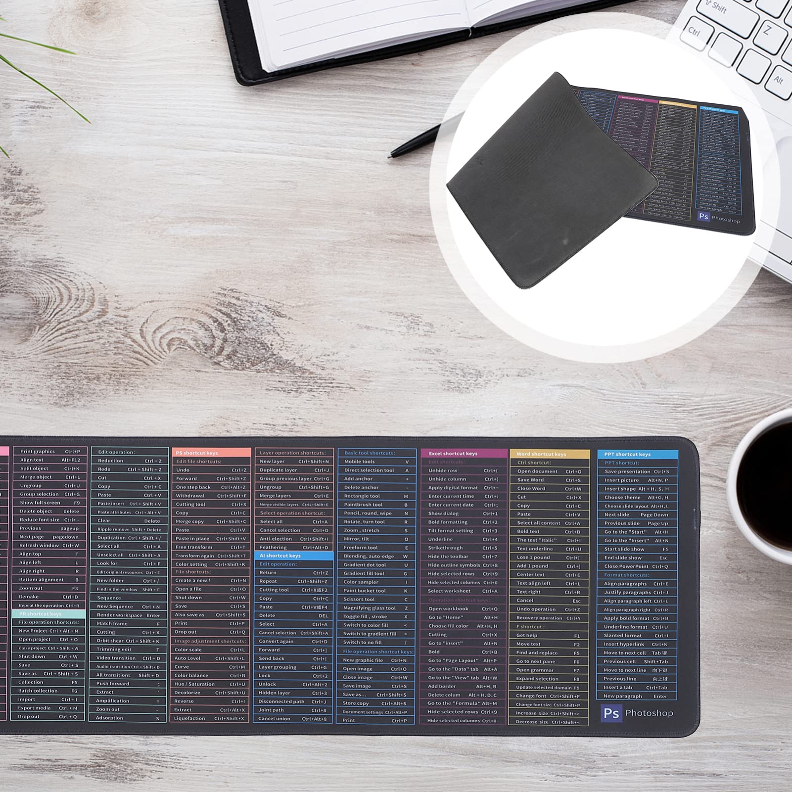 Large Mouse Pad with Excel Shortcut Keys - Non-Slip Desk Mat for Keyboard & Mouse | Perfect for Office, Gaming & Home Workspace