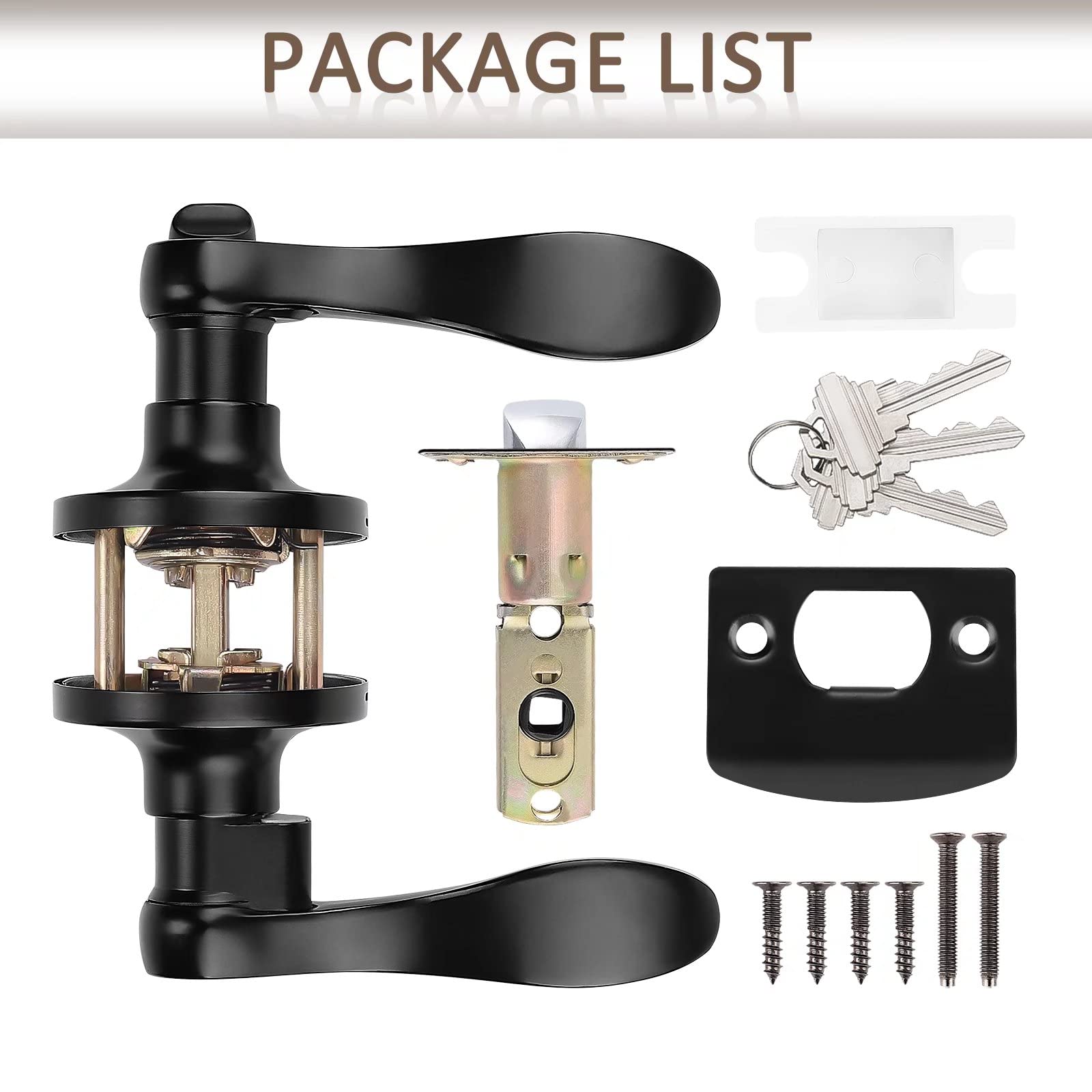 Probrico 1 Pack Black Wave Entry Door Lever Lock with 3 Keys - Reversible Left/Right Handed Office & Front Door Handle Set - Perfect for Homes, Offices & Commercial Buildings Security