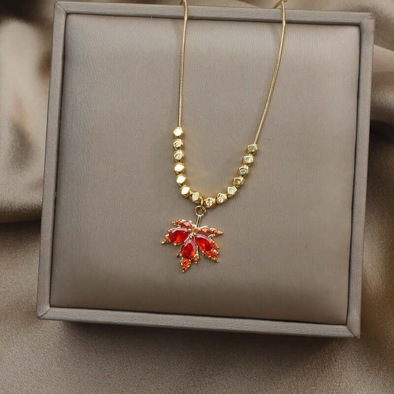 Premium Titanium Maple Leaf Pendant Necklace with Snake Chain - Elegant Jewelry for Women, Gift for Her | GS041 - Perfect for Everyday Wear, Parties, and Special Occasions