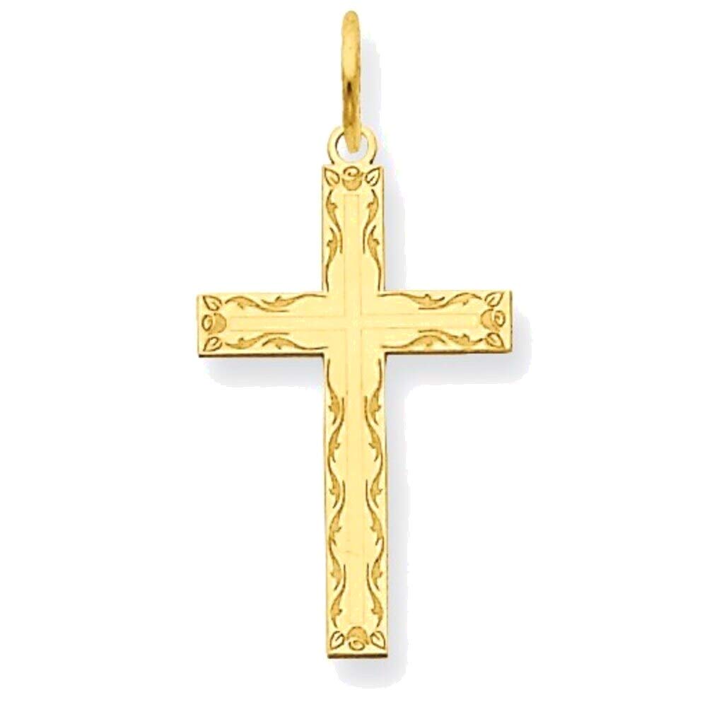 14K Yellow Gold Laser-Designed Cross Charm Pendant - Bonyak Jewelry for Women, Gift for Baptism, First Communion & Religious Occasions