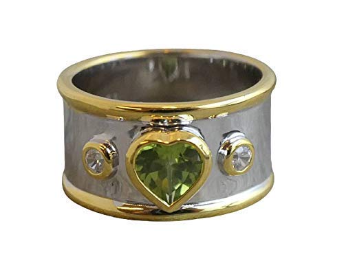 Peridot & Zircon Heart Shaped Sterling Silver Ring - Natural Gemstone Jewelry, August Birthstone - Handmade Gift for Women, Valentine's Day, Mother's Day & Birthday - Perfect for Romantic Occasions, Anniversary Celebrations & Special Surprises