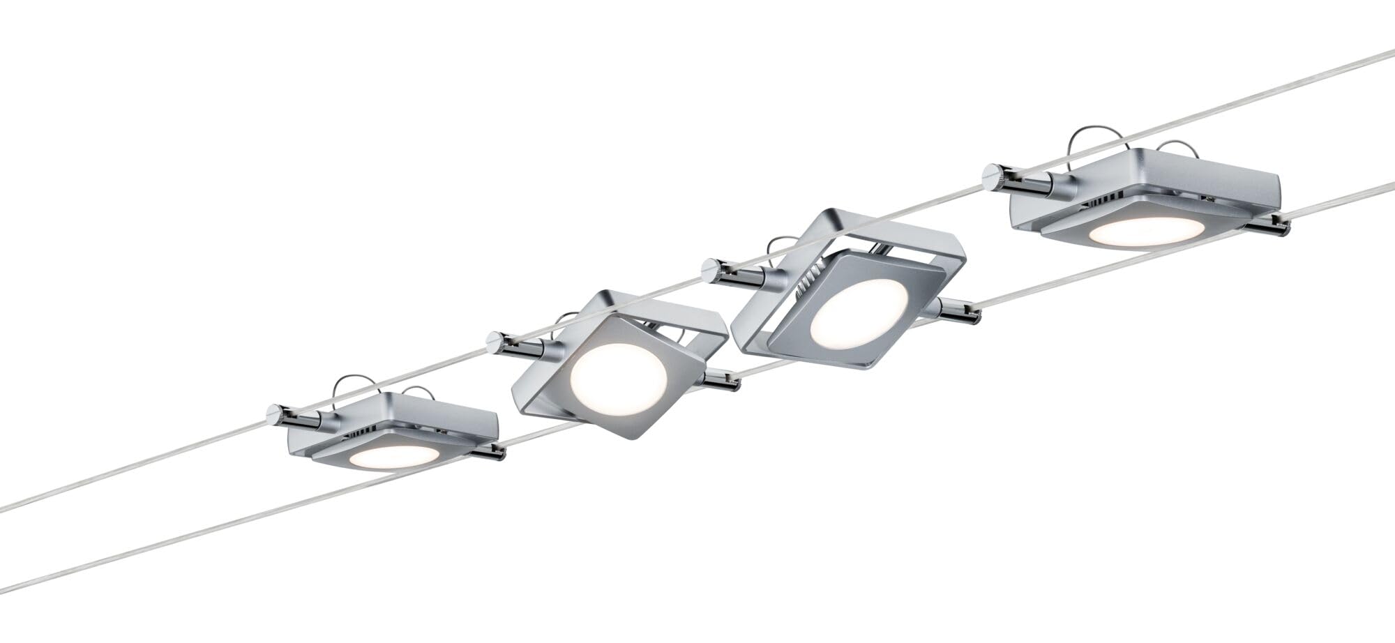 Paulmann 941.07 MacLED Tension Wire Lighting System - 4 Square Spotlights with 10m Cable & Transformer - 16W 2700K Chrome Indoor Ceiling/Wall Lights [Energy Class A+] - Perfect for Modern Homes, Retail Displays & Gallery Lighting
