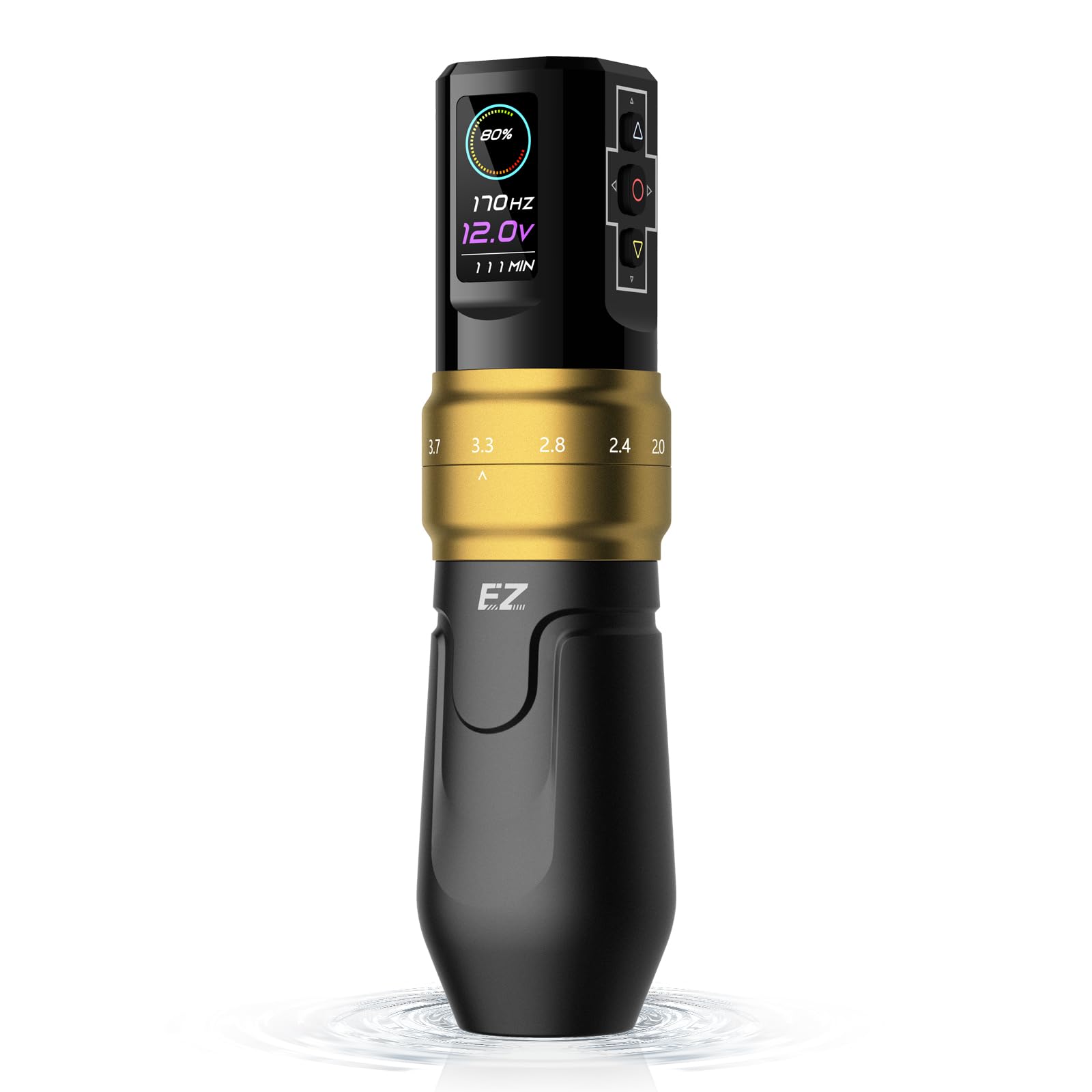 EZ P3 Pro Wireless Tattoo Machine - 6 Adjustable Stroke Lengths (2.0-4.2mm) with OLED Digital Display | 1600mAh Rechargeable Battery | Professional Tattoo Pen Gun for Artists | Matte Golden Finish | Perfect for Lining, Shading & Coloring Tattoos