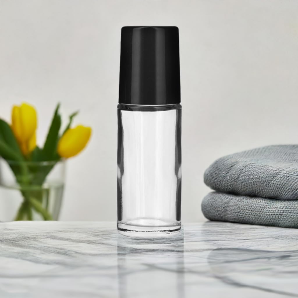 JUVITUS 1 oz (30 ml) Clear Glass Bottles - 4 Pack with Heavy Wall Design, Includes Funnel & Labels - Perfect for Essential Oils, DIY Beauty Products, and Travel-Sized Liquids