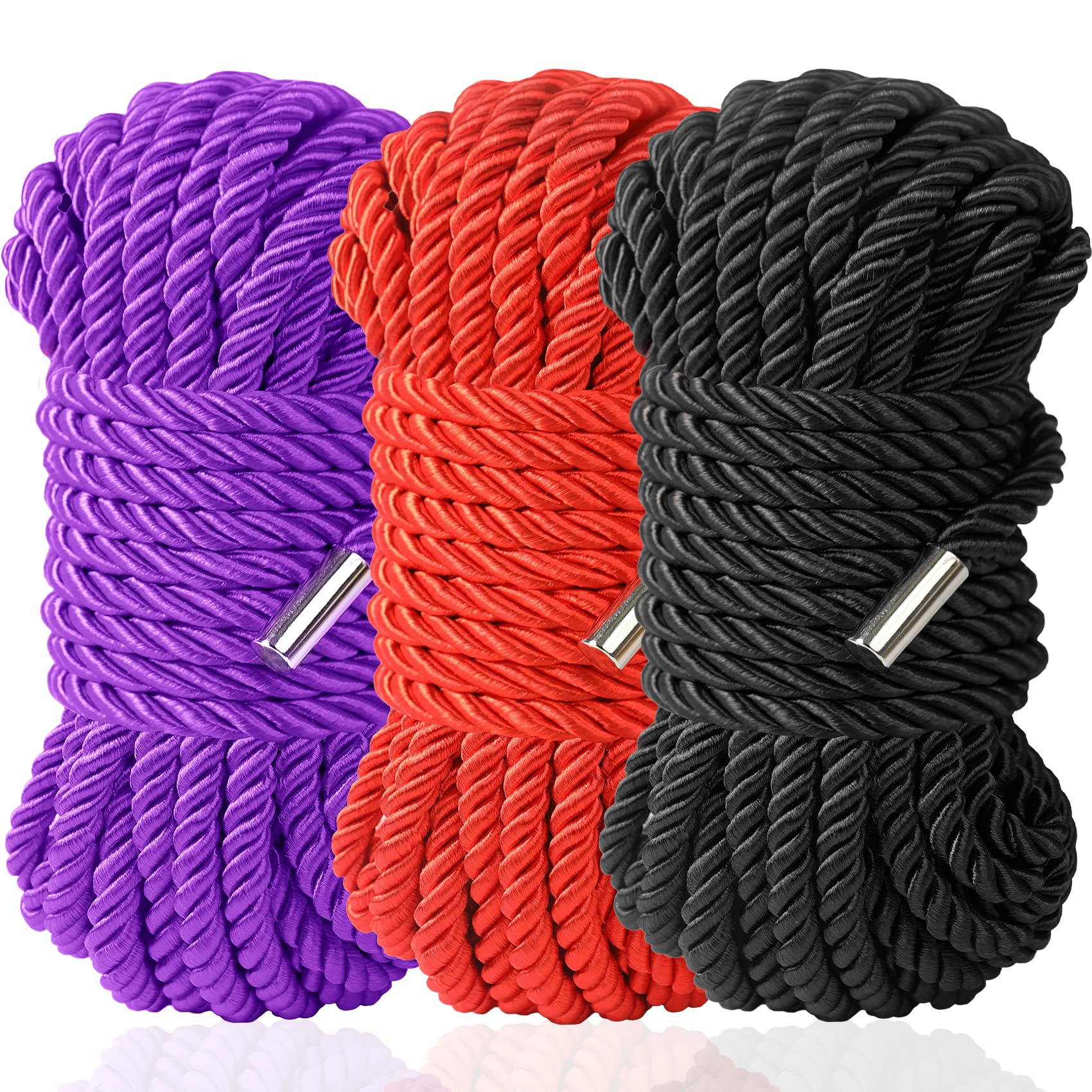 Premium BDSM Shibari Bondage Rope Kit - 32 Feet 8MM Soft Cotton Sex Rope with 3 Clips for Couples & Adults - Sensual Restraint Toy for Bedroom Play, Spicing Up Relationships & Kink Exploration