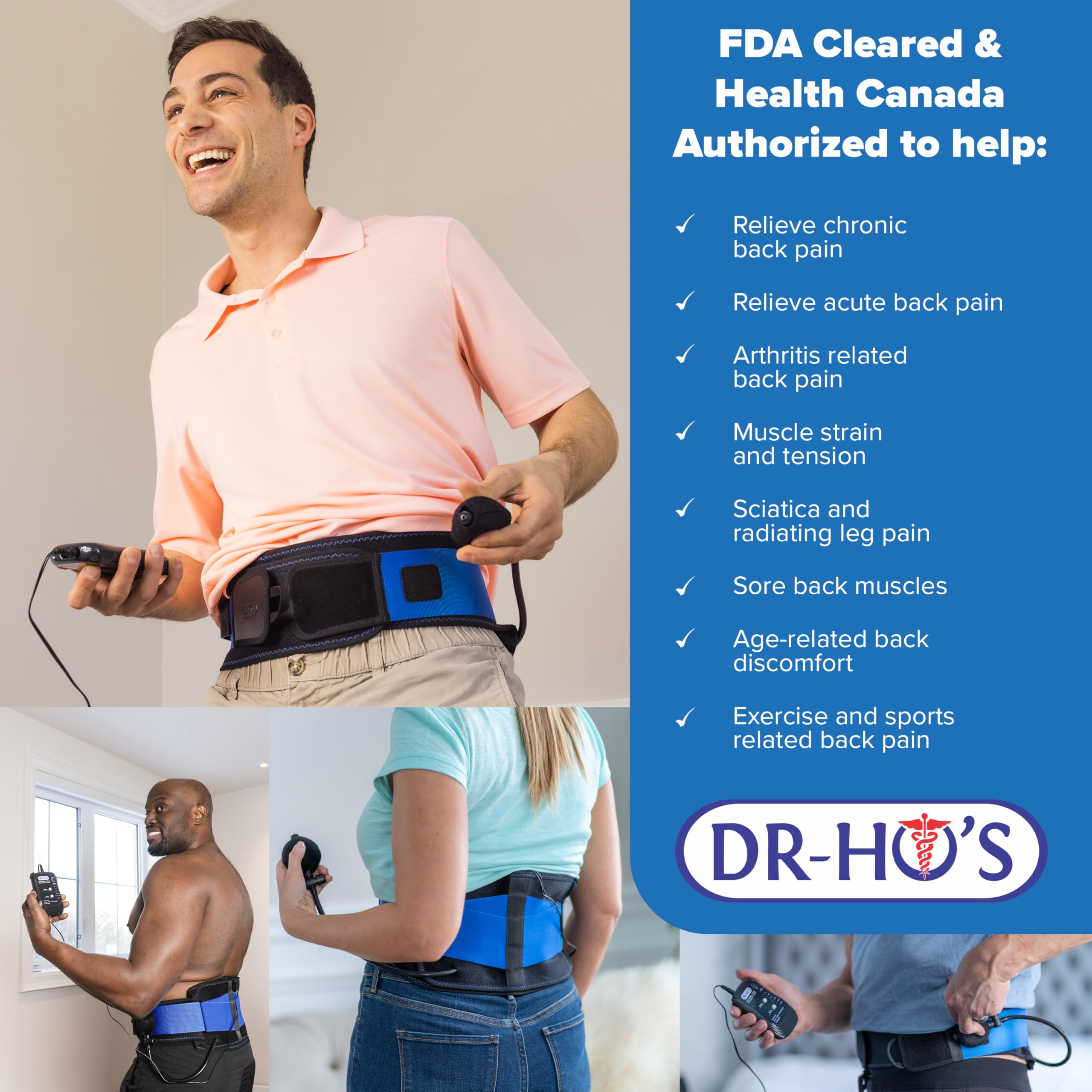 Dr Ho's Triple Action Back Belt - TENS & EMS Muscle Stimulator for Lower Back Pain Relief, Adjustable Therapy Belt for Home & Office Use