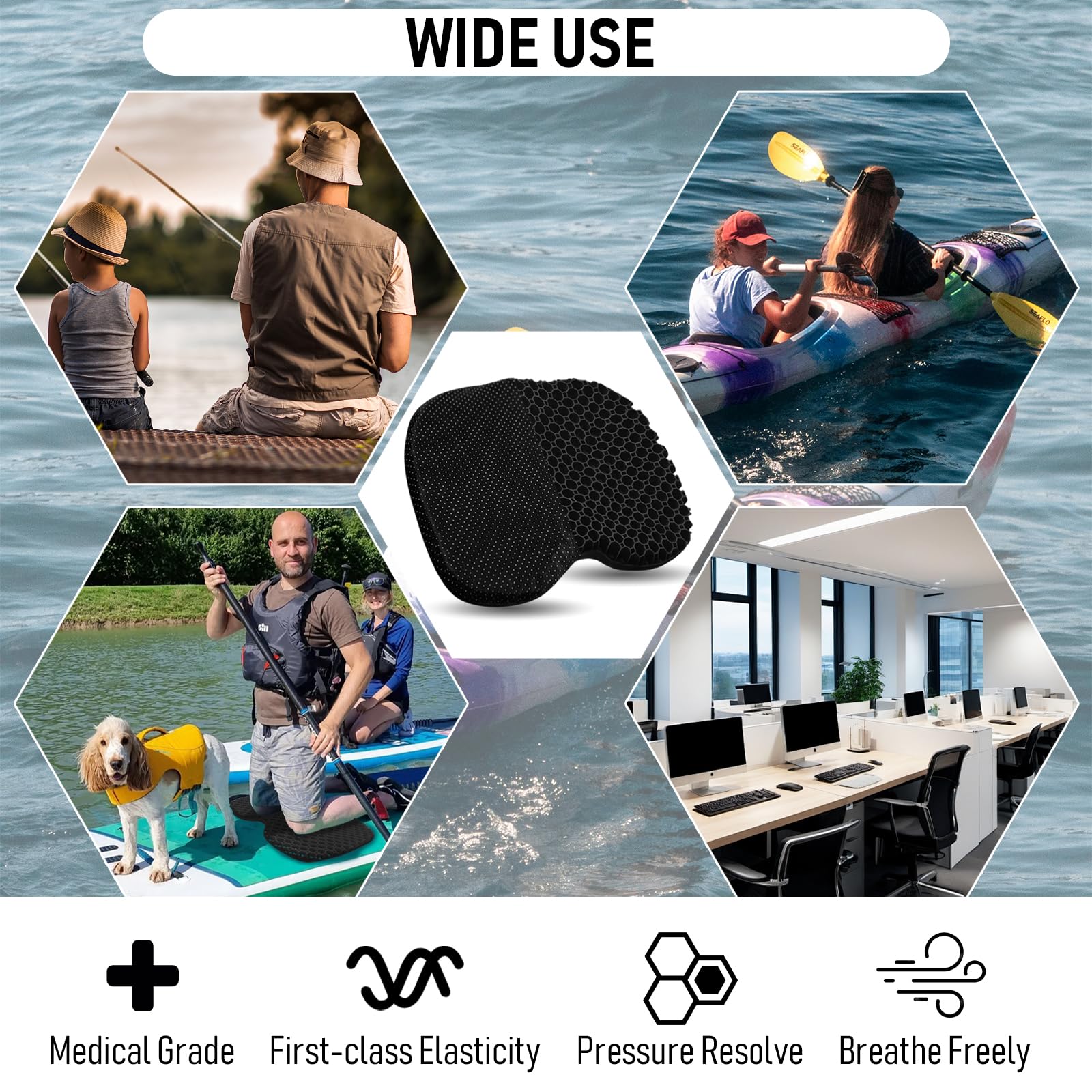 Premium Thickened Anti-Slip Waterproof Kayak Seat Cushion - Comfortable Gel Padding for Kayaking, Canoeing & Rowing - Perfect for Fishing, Stadium Seats & Inflatable Kayak Accessories - Portable & Durable Design for Outdoor Water Sports