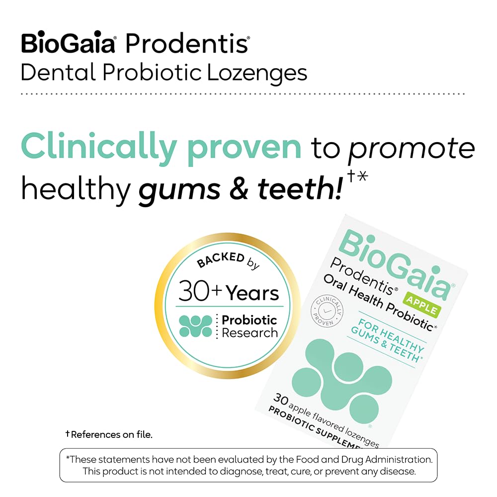 BioGaia Prodentis 3-Pack Dental Probiotic Lozenges - Apple Flavor | Supports Healthy Gums & Teeth | Oral Microbiome Balance | 90-Day Supply | Ideal for Daily Oral Care & Travel Use