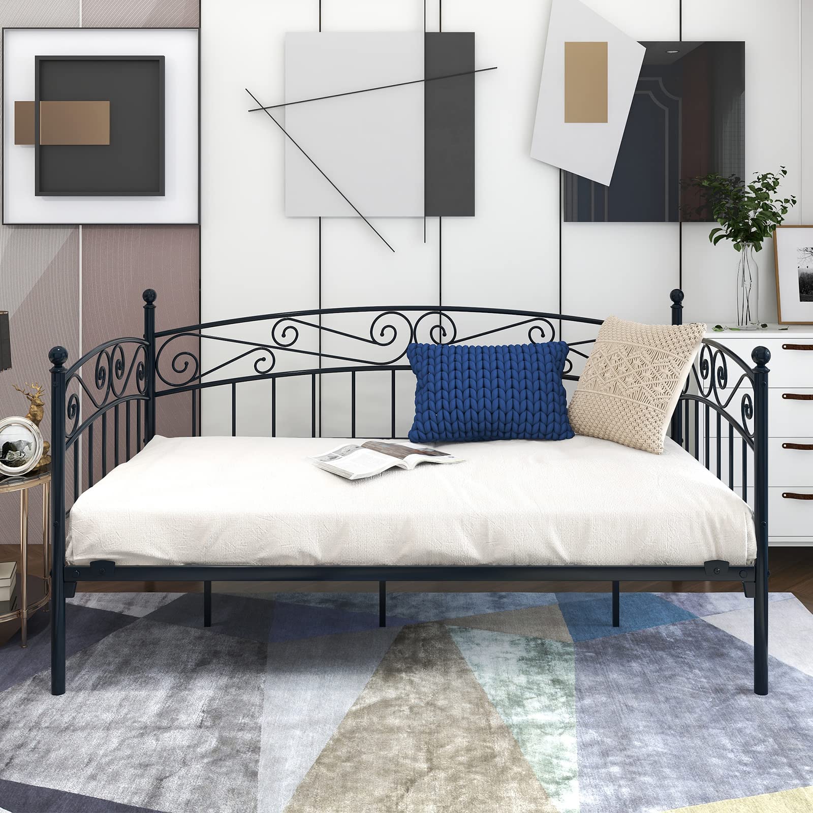 mikibama Metal Twin Size Industrial Daybed Frame - Space Saving Arched Victorian Black Guest Bed for Small Spaces | Perfect for Living Rooms, Studios & Dorm Rooms