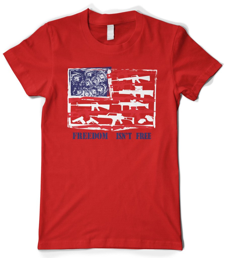 Cybertela Women's Patriotic American Flag Bullet Gun Freedom T-Shirt - Casual Wear for 4th of July, Veterans Day & Political Rallies