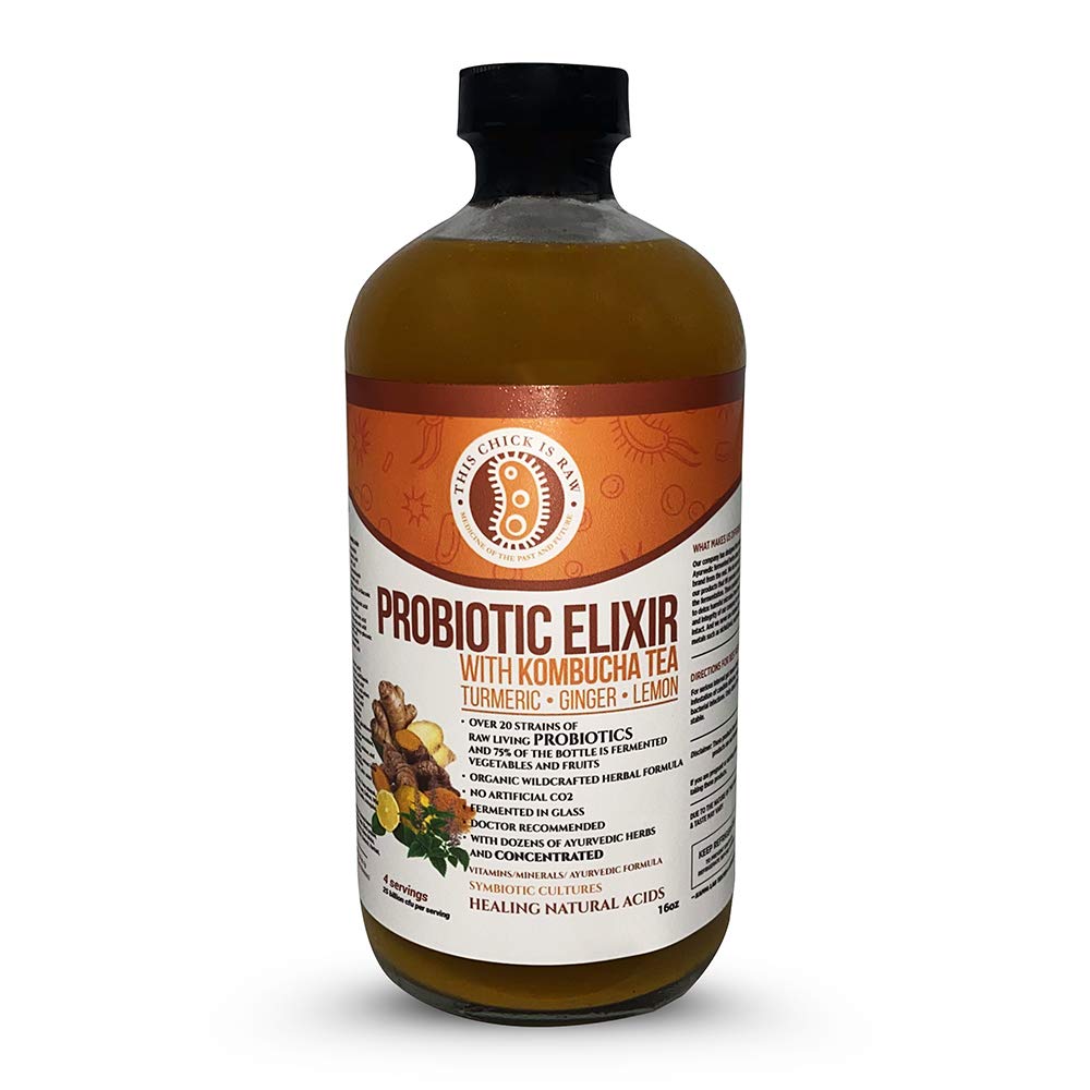 Probiotic Elixir with Turmeric, Ginger & Lemon - Kombucha Tea Drink for Gut Health & Immunity - 32oz Bottles (6-Pack Case) - Perfect for Daily Wellness, Detox & Energy Boost