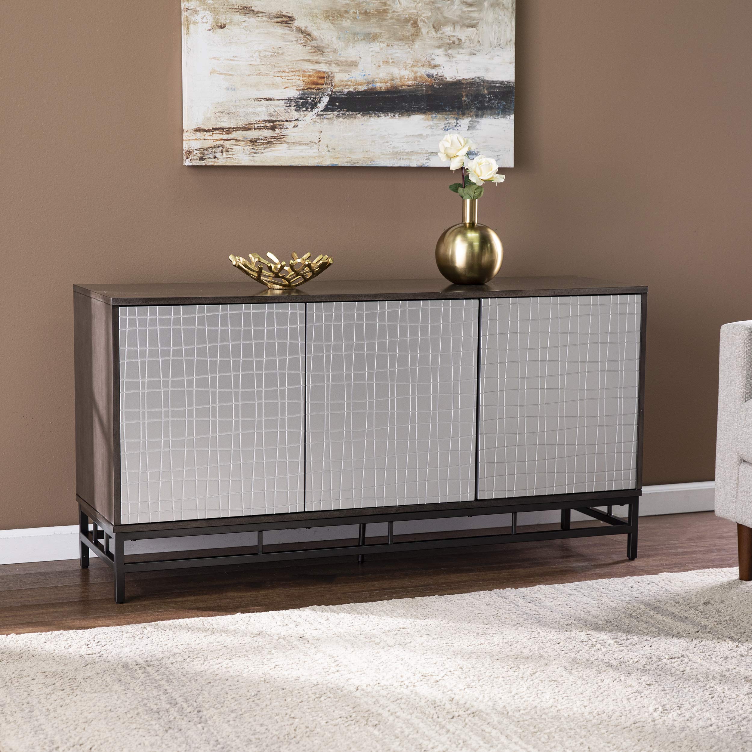 SEI Furniture Virton Contemporary Storage Cabinet - Weathered Gray & Gunmetal Gray | Modern Sideboard for Living Room, Bedroom & Office Organization
