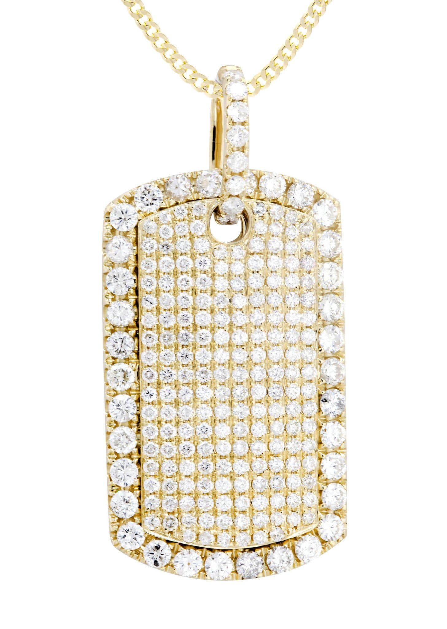 14K Yellow Gold Dog Tag Diamond Necklace for Men & Women - 4.8 Carats Total Weight | Luxury Personalized Pendant for Anniversary, Birthday & Valentine's Day Gifts | Perfect for Everyday Wear & Special Occasions