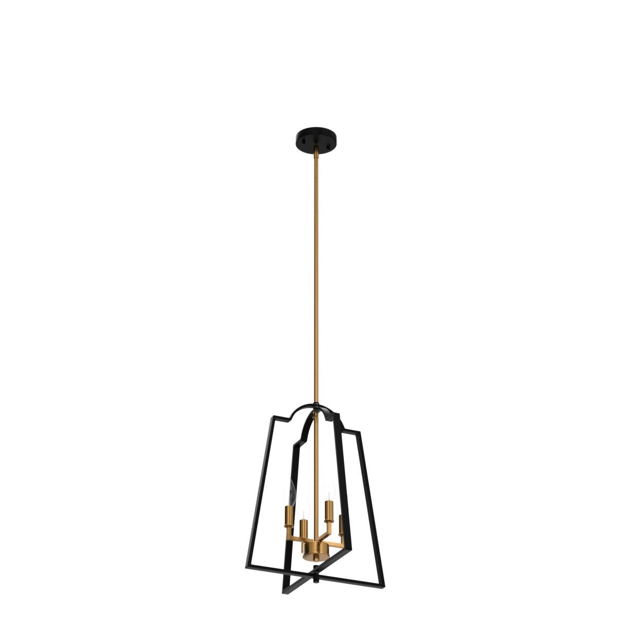 ZEVNI Black Gold 4-Light Chandelier - Modern Lantern Cage Pendant Light Fixture for Kitchen Island, Dining Room, Living Room, Bedroom, Foyer & Entryway | Elegant Lighting for Home Decor & Interior Design