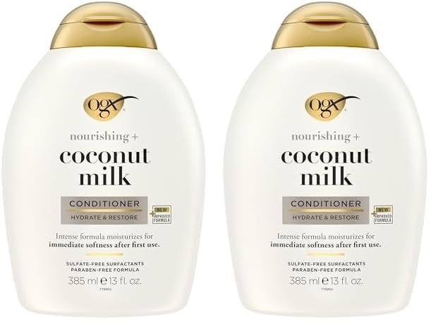 OGX Nourishing Coconut Milk Hair Conditioner, Sulfate-Free, 13 Fl Oz (Pack of 2) - Hydrating & Repairing for Dry, Damaged Hair - Perfect for Daily Use & Salon-Quality Results at Home