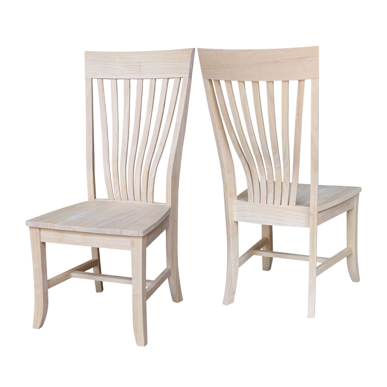 IC International Concepts Amanda Wooden Dining Chairs, Set of 2 - Solid Wood Unfinished Chairs for Kitchen, Dining Room, Office & Home Decor - Sturdy & Durable Seating Furniture for Everyday Use
