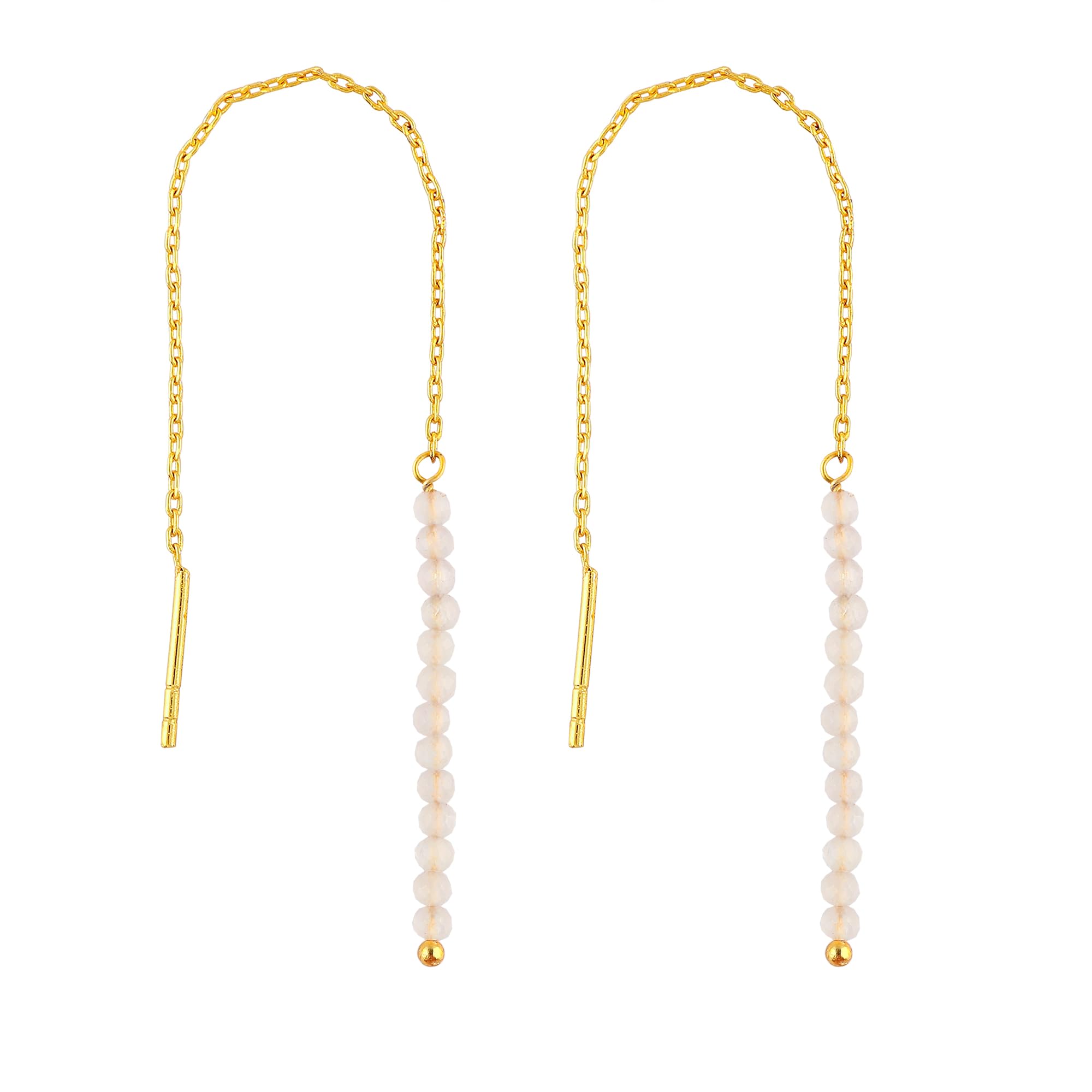 Natural Rose Quartz Earrings - Dainty Gold Plated Threader Earrings with Genuine Gemstone Beads | February Birthstone Jewelry | Valentine's Day Gift for Women, Girlfriend & Wife | Perfect for Date Nights, Weddings & Special Occasions