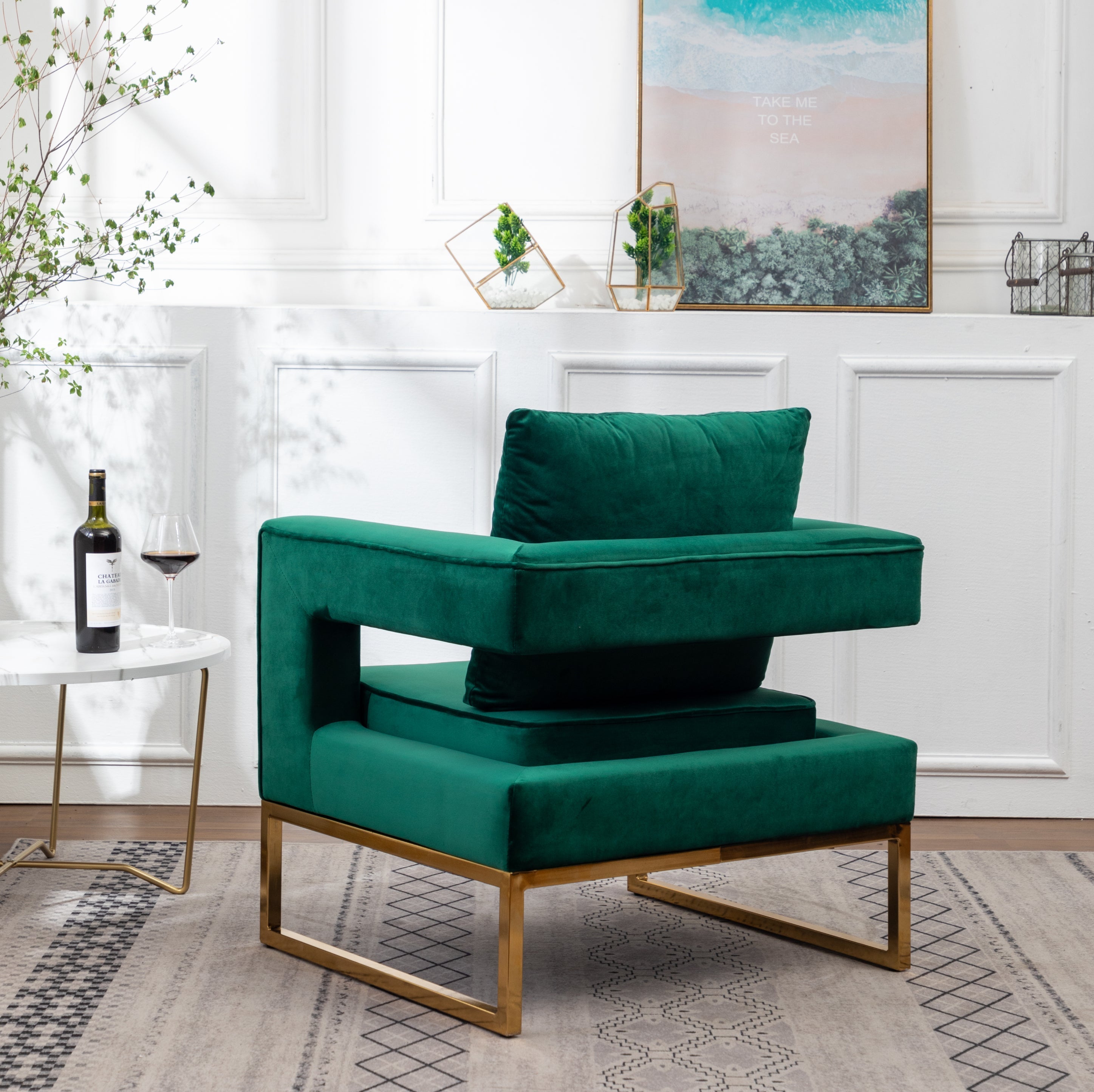 Roundhill Furniture Lenola Contemporary Upholstered Accent Arm Chair - Modern Living Room Chair for Home Office, Lounge & Reading Nook - Comfortable Fabric Armchair with Wooden Legs