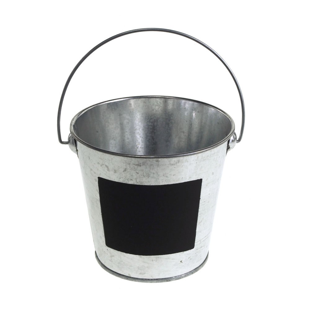 Homeford 4-Inch Galvanized Metal Bucket with Chalkboard Label - Rustproof Silver Pail for Farmhouse Decor, Gardening, Storage & Organization - Perfect for Home, Office, Wedding or Party Decorations