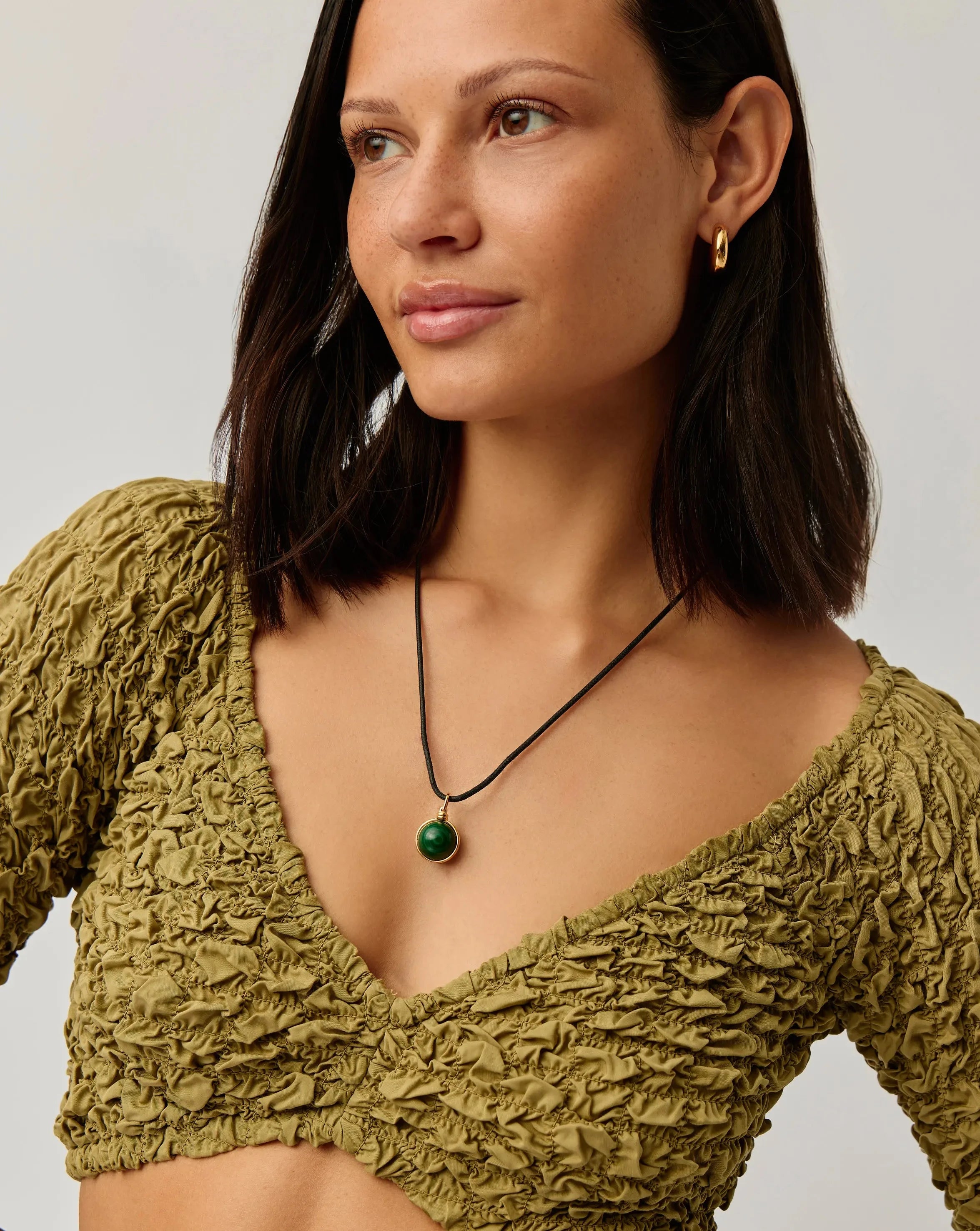 Sphere Gemstone Cord Pendant Necklace - 18k Gold Plated Malachite Stone Jewelry for Women | Elegant Layering Necklace for Everyday Wear & Special Occasions
