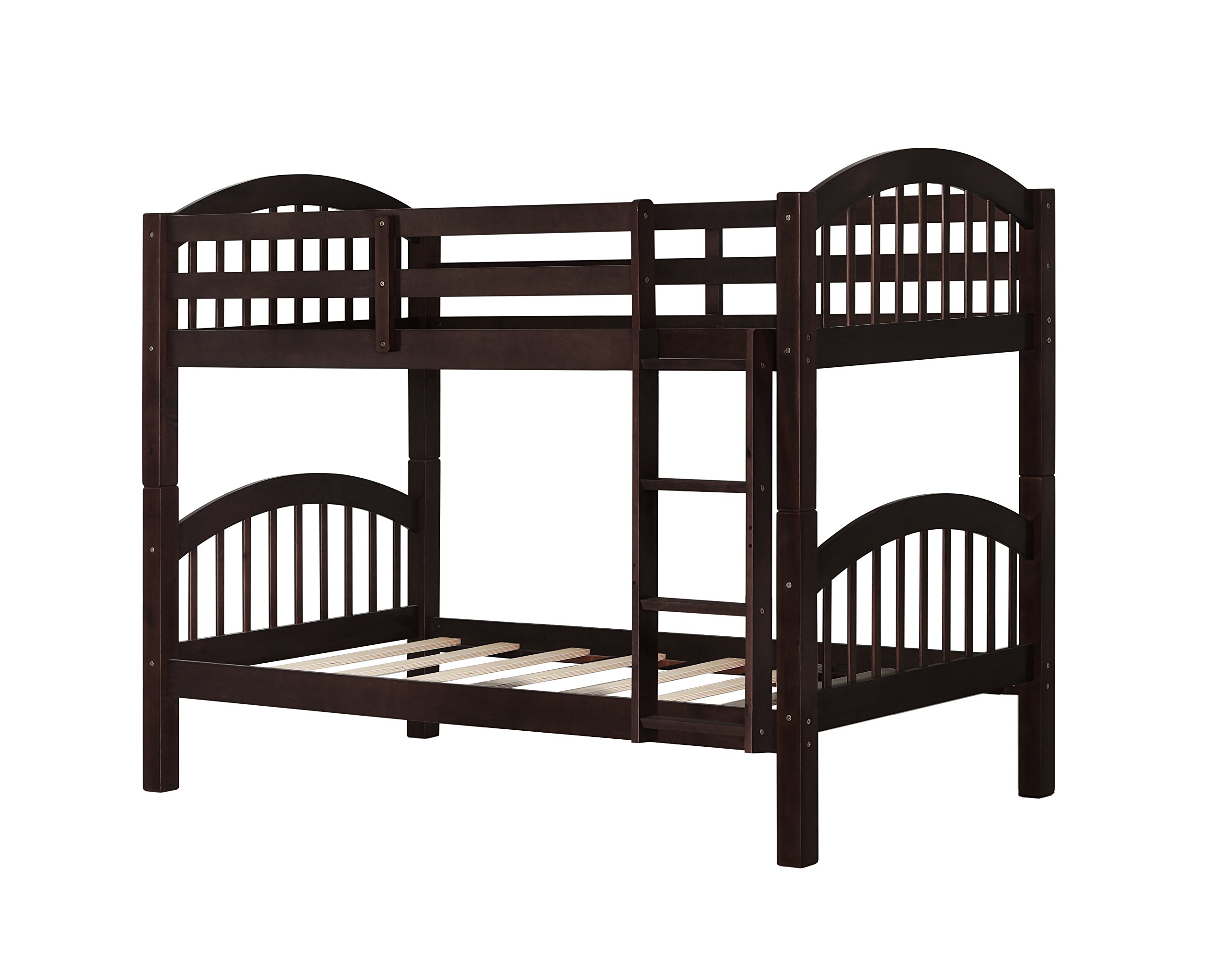 JULYFOX Twin Over Twin Heavy Duty Bunk Bed Frame - 500 LB Capacity, Wooden Bunk Beds with Finsbury Headboard & Footboard, No Box Spring Needed, Includes Ladder & Guard Rails for Small Spaces - Espresso Finish - Perfect for Kids' Rooms, Dorms & Space-Saving Bedrooms