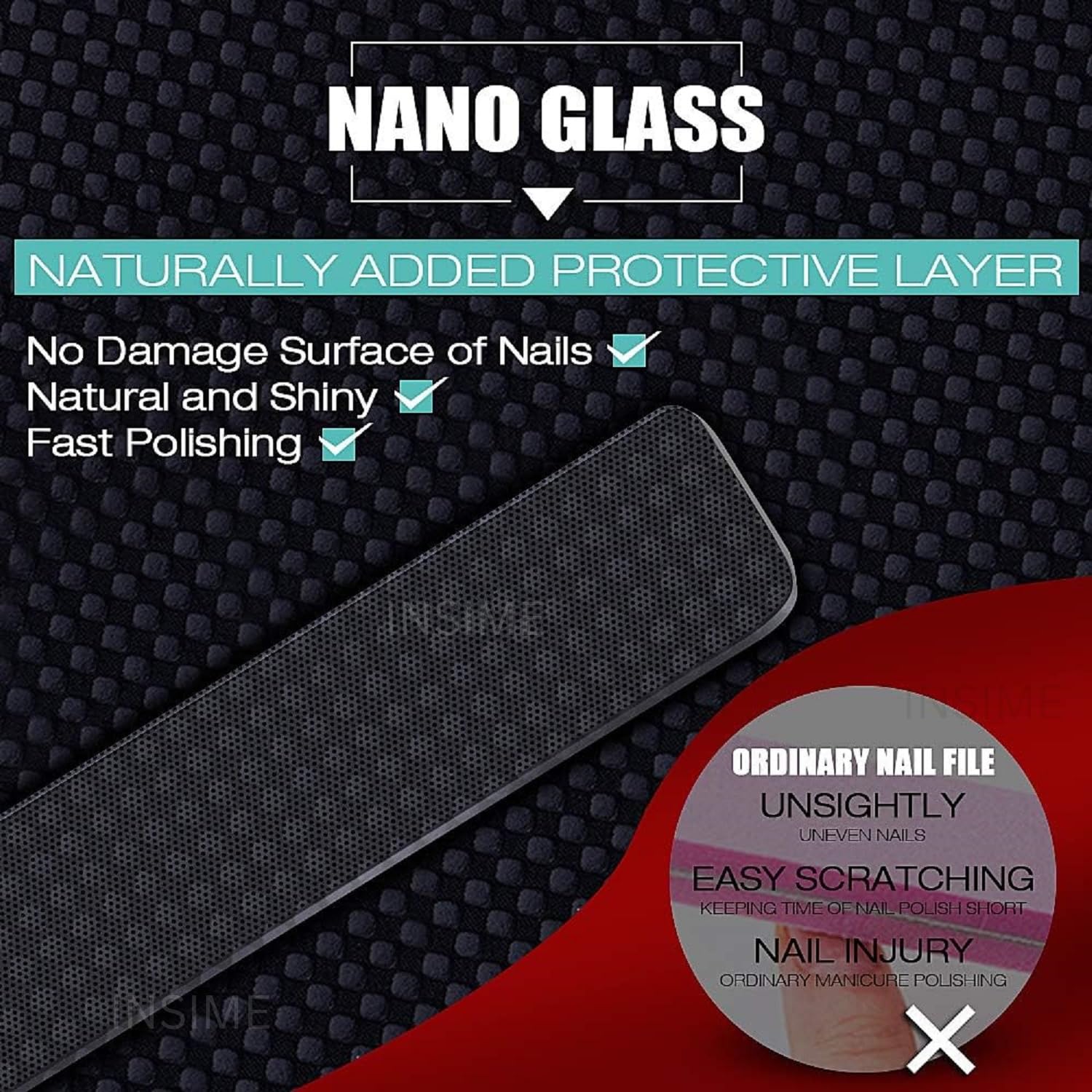 INSIME Nano Crystal Glass Nail File & Buffer | Professional Manicure Pedicure Kit for Women & Girls | Washable Reusable Nail Shaper & Polisher | Perfect for Home, Salon & Travel Nail Care