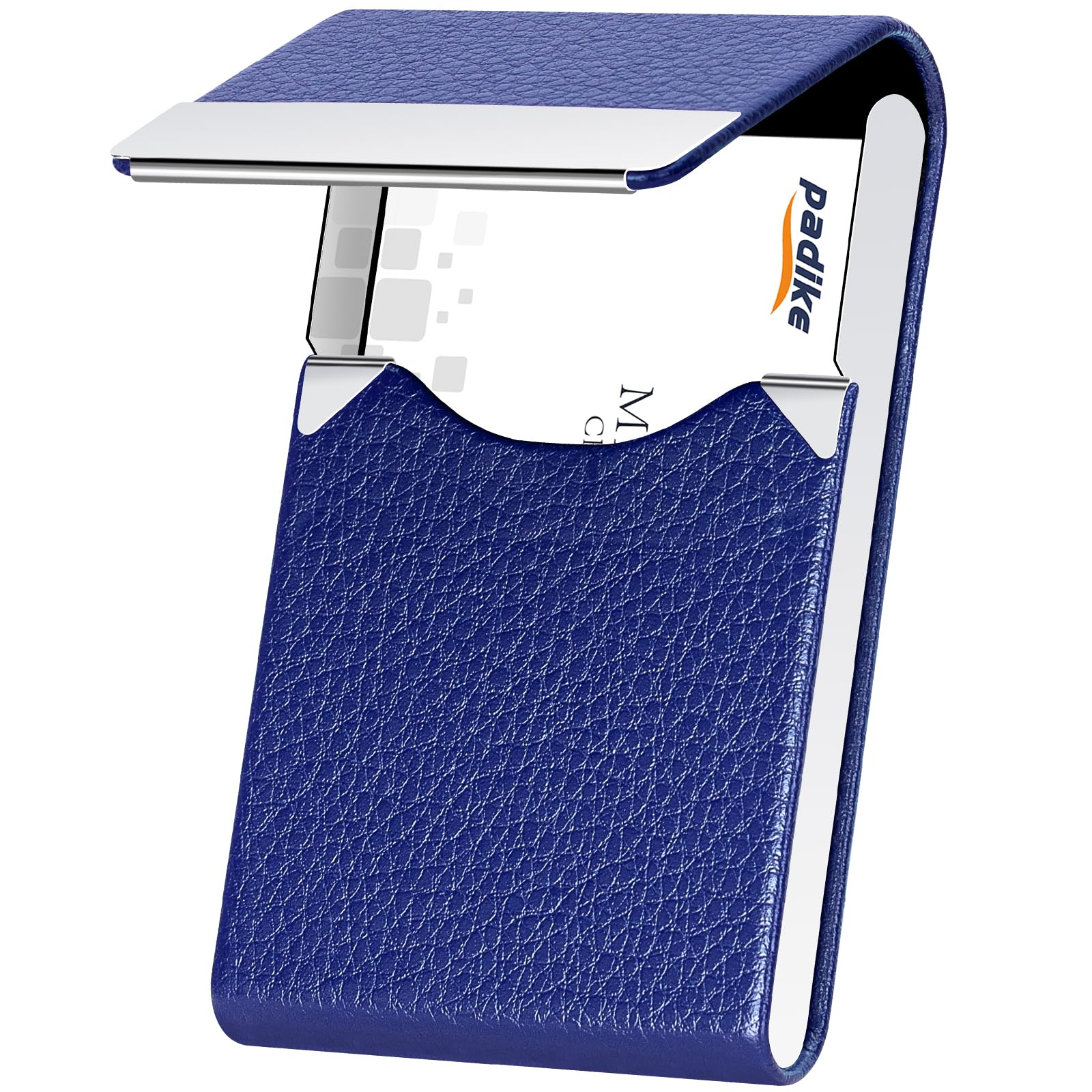 Premium PU Leather Business Card Holder - Slim Metal Pocket Card Case with Magnetic Closure for Professionals (Blue) - Perfect for Networking Events, Business Meetings & Office Use